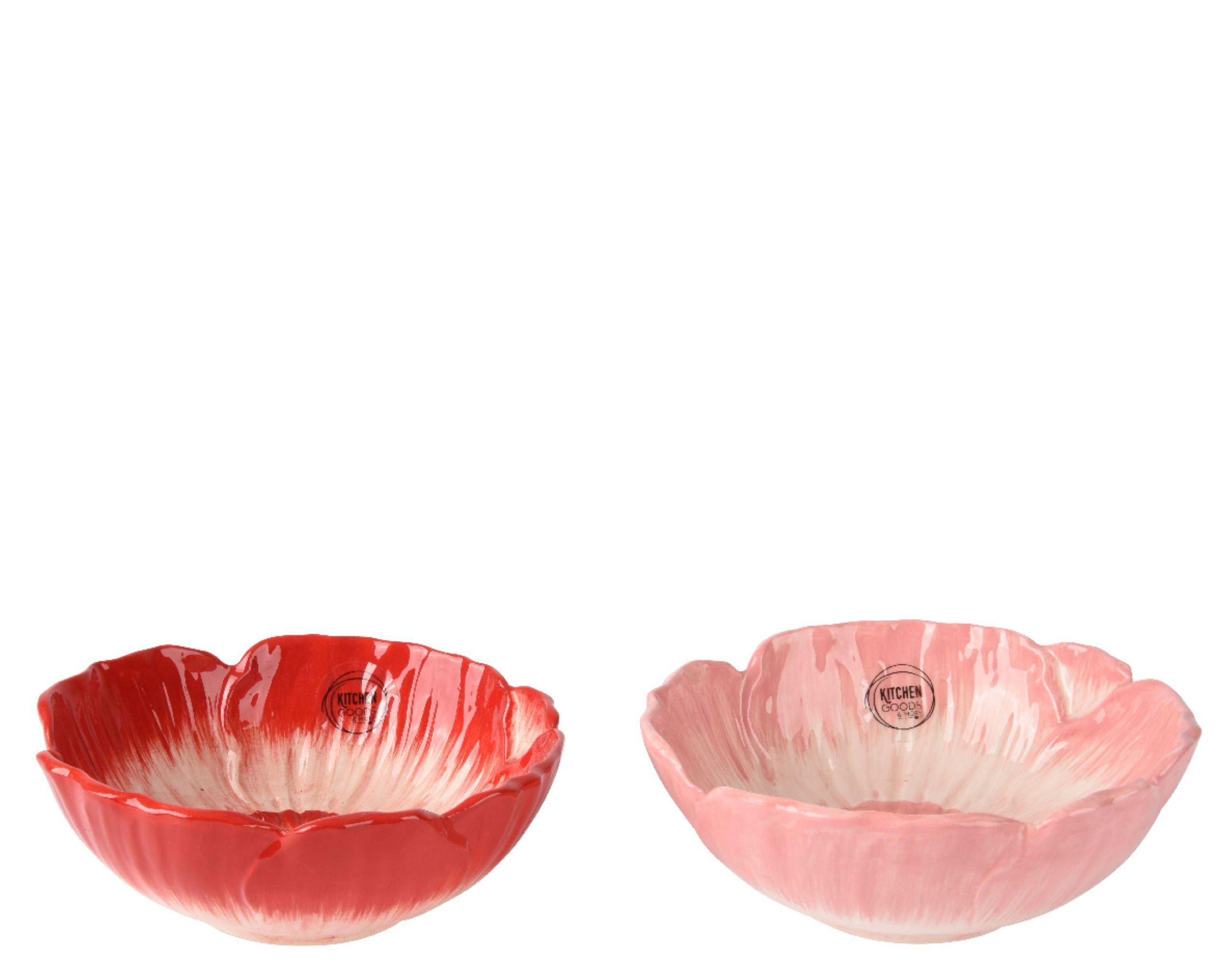 Decoris season decorations Dekoschale, Schale 16x6cm Keramik in Blumen Form Rot / Rosa 1 Stück sortiert