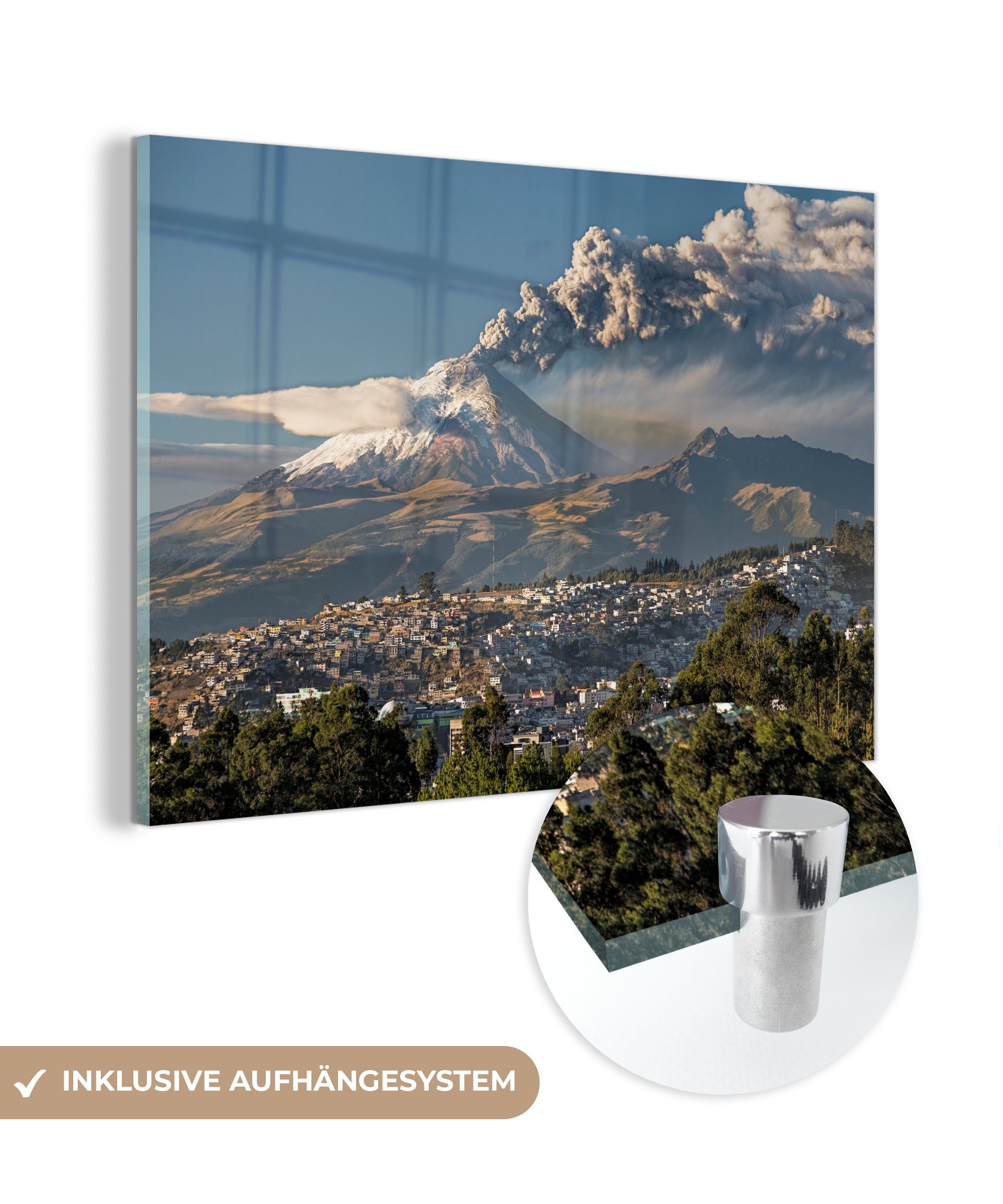 MuchoWow Acrylglasbild Rauchender Vulkan in Ecuador, (1 St), Acrylglasbilder Wohnzimmer & Schlafzimmer
