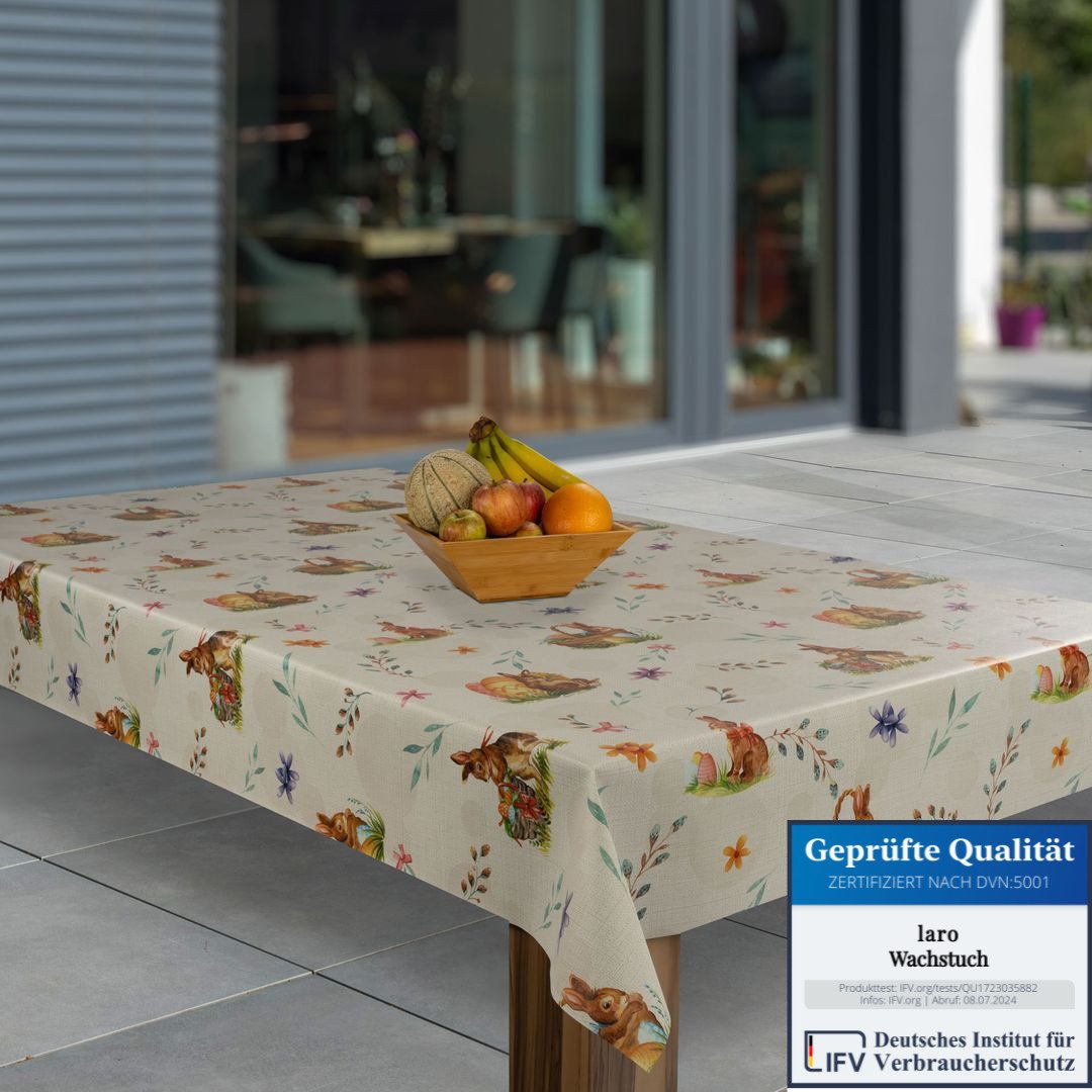 laro Tischdecke Wachstuch-Tischdecken Abwaschbar Ostern Hase Pflanzen Korb rechteckig
