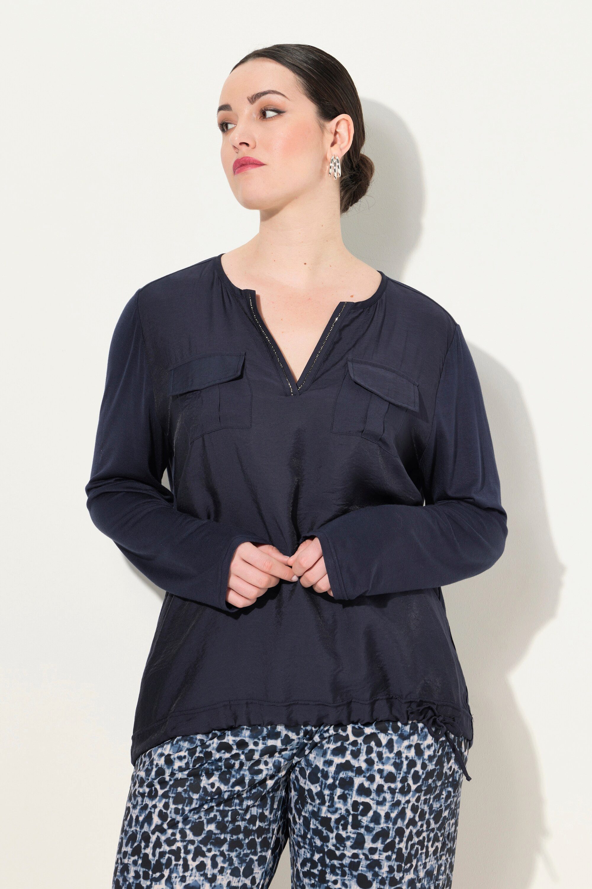 Ulla Popken Druckbluse Blusenshirt Ziersteine Tunika-Ausschnitt günstig online kaufen