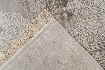 Teppich Teppich Vintage Design, silberfarben, Pierre Cardin, Rechteckig, Höhe: 8 mm, 3D Effekt, mit Fransen, mit Medaillon, mit Bordüre