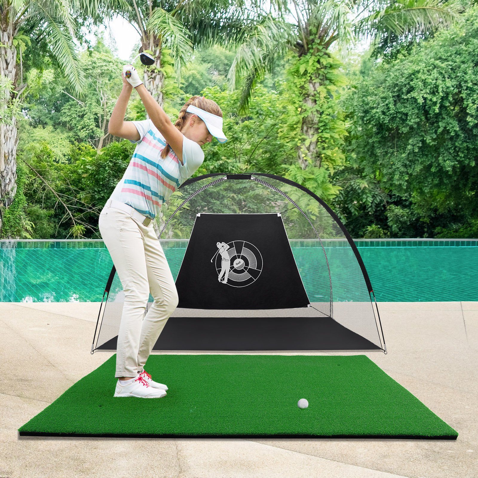 COSTWAY Golf-Abschlagmatte Golfmatte, 3 mit 150x100cm, Gummi-Tees