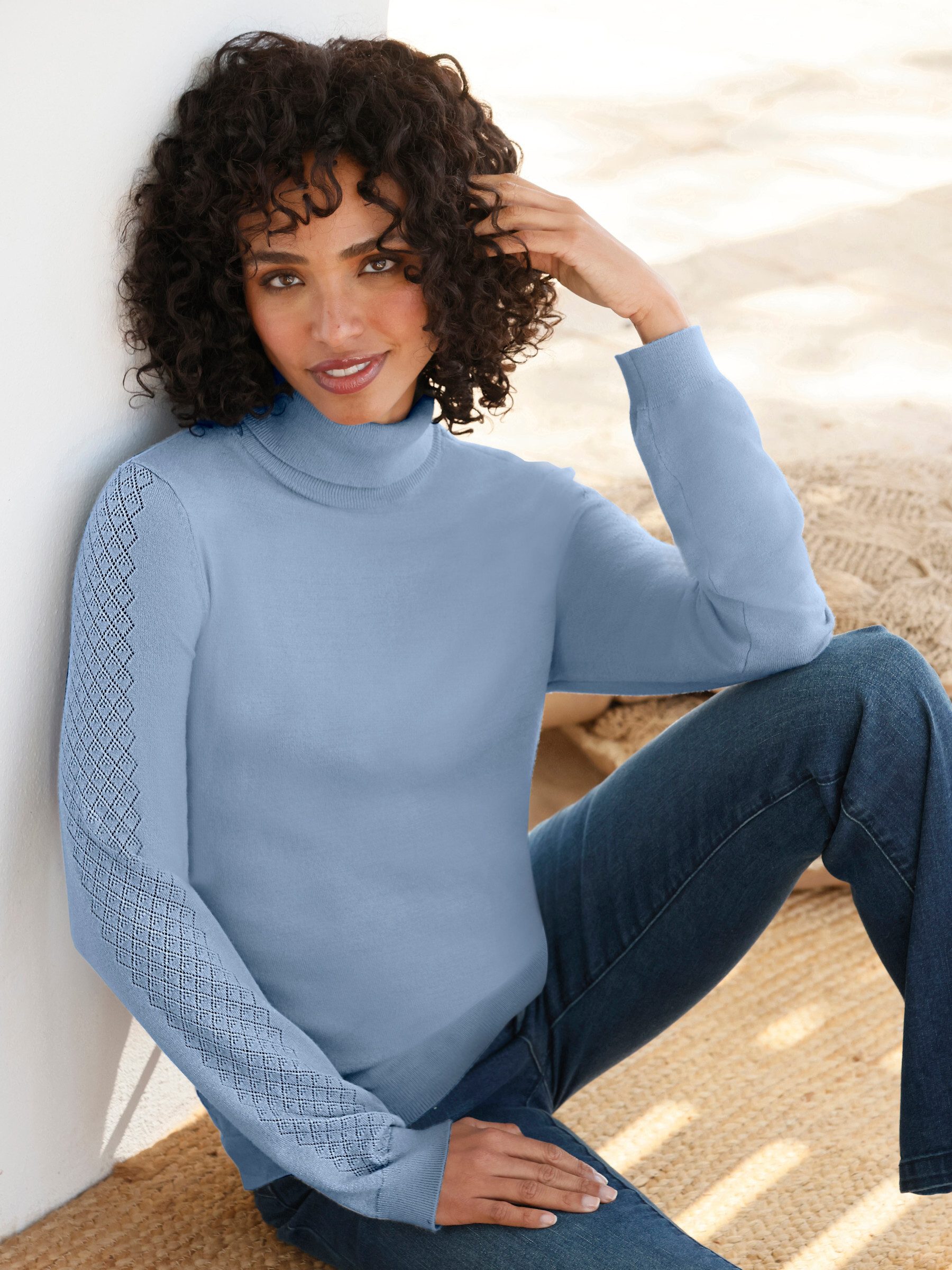 heine Strickpullover Rollkragen-Pullover Langarm Ajour, Feinstrick