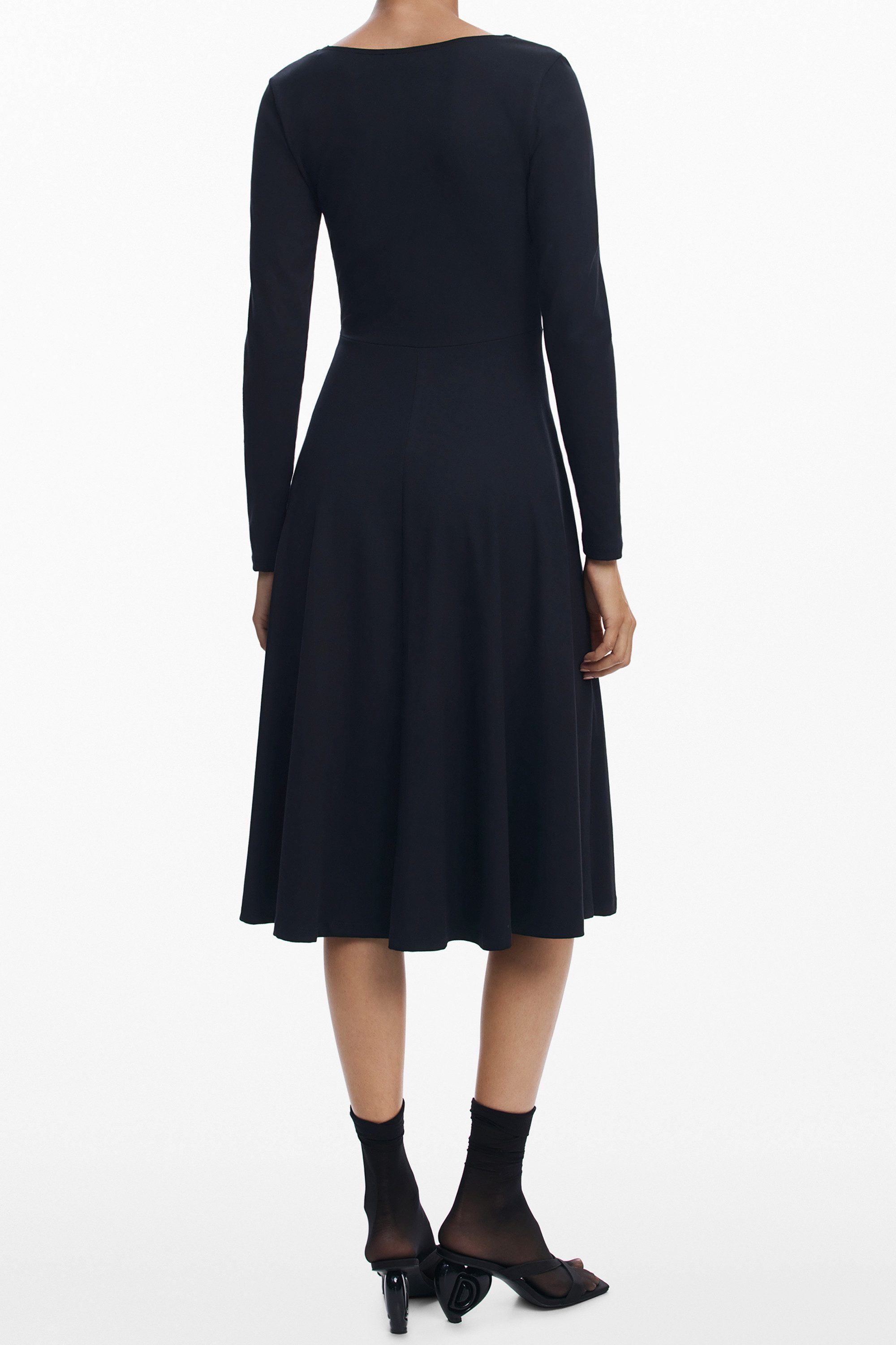 Desigual Partykleid Schwarzes Damenkleid mit Langen Ärmeln und Elegantem Druck