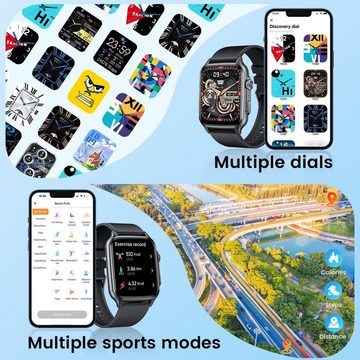 NONGAMX Smartwatch (2,0 Zoll, Android, iOS), Touchscreen Telefonfunktion Blutdruck Schrittzähler,Sportuhr,300mAh