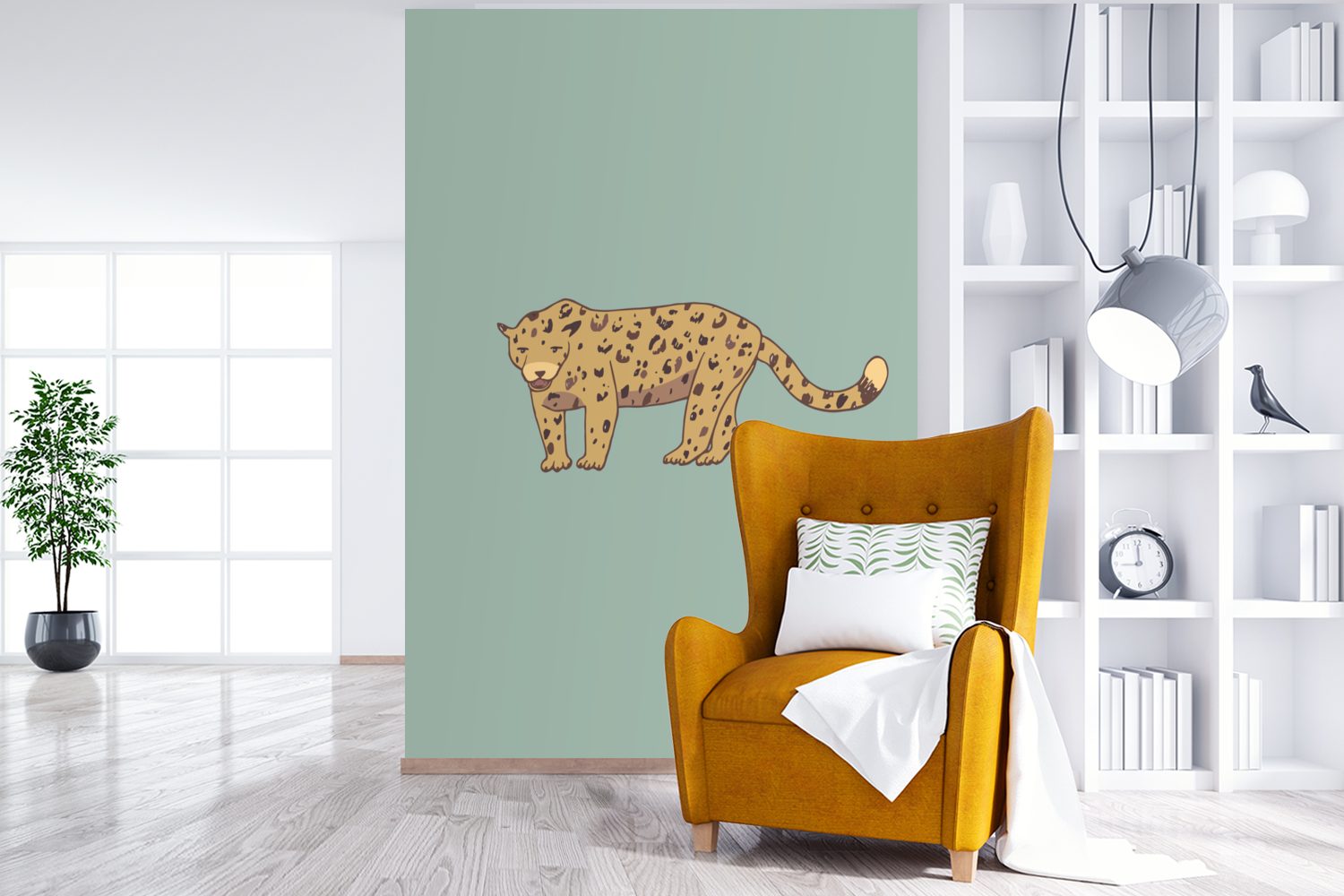 Blau Wohnzimmer, - - MuchoWow St), - Leopard - Montagefertig Fototapete Kinder, Tapete Matt, Jungen (3 Grün für bedruckt, Vinyl - Wandtapete Kinder