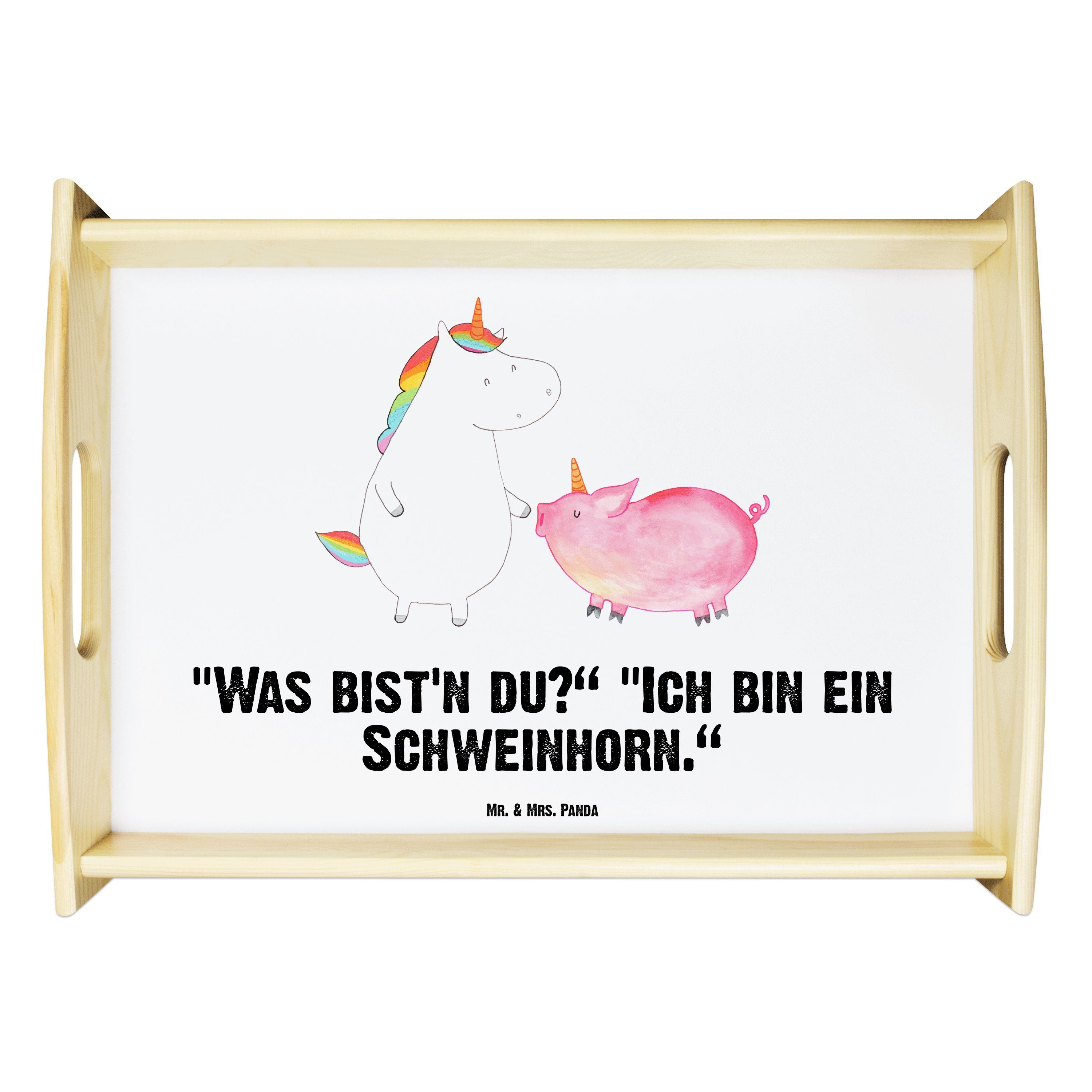 Mr. & Mrs. Panda Schweinhorn + (1-tlg) Ho, Geschenk, Echtholz Einhorn Einhörner, Tablett - - lasiert, Küchentablett, Weiß