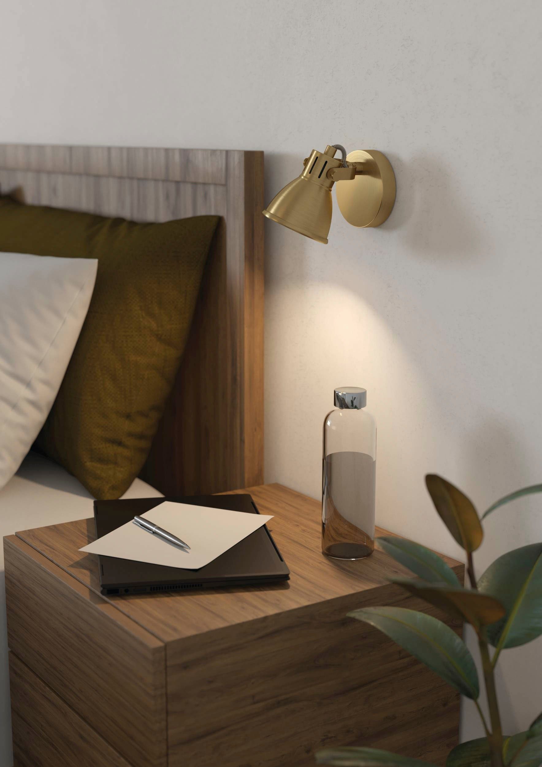 EGLO Deckenspot SERAS Wandstrahler, GU10, IP20, Stahl, Schlafzimmerlampe, Flurlampe, Leuchtmittel wechselbar, ohne Leuchtmittel, Spot goldfarben - Wandsport für Wohnzimme, Flur oder Schlafzimmer