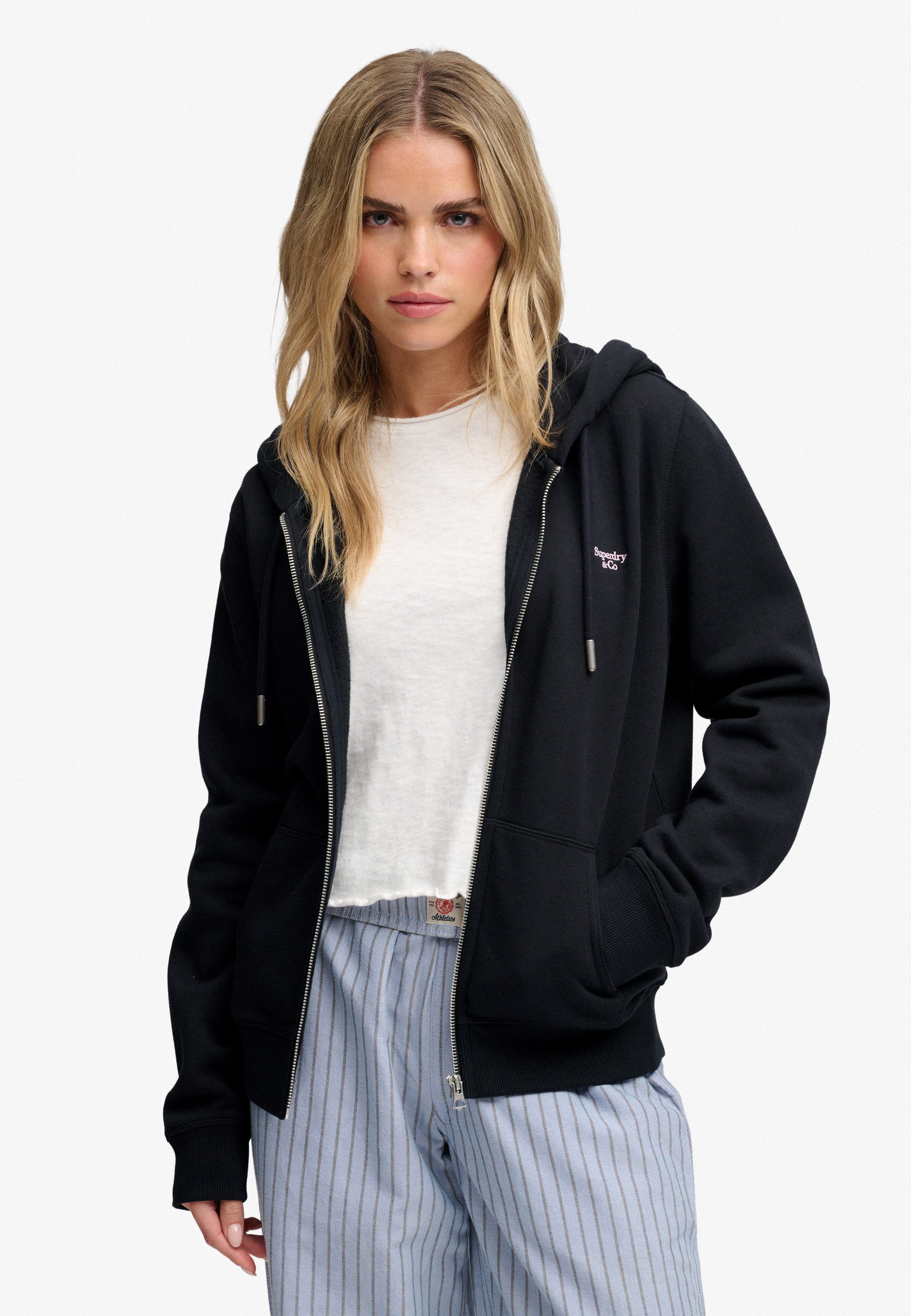 Superdry Kapuzensweatjacke SIGNATURE EMB ZIPHOOD Baumwollmischung, relaxed fit