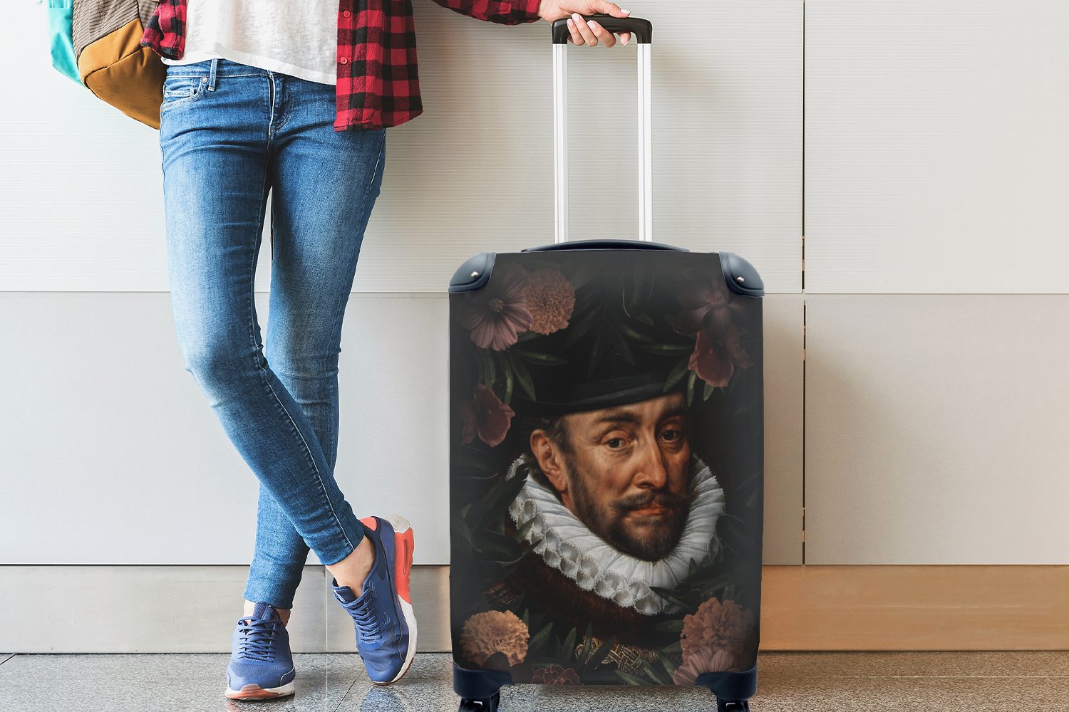 4 mit Handgepäckkoffer Rollen, - Reisetasche Thomasz rollen, Adriaen für Oranien - von Reisekoffer Wilhelm MuchoWow Handgepäck Blumen, Trolley, Ferien,