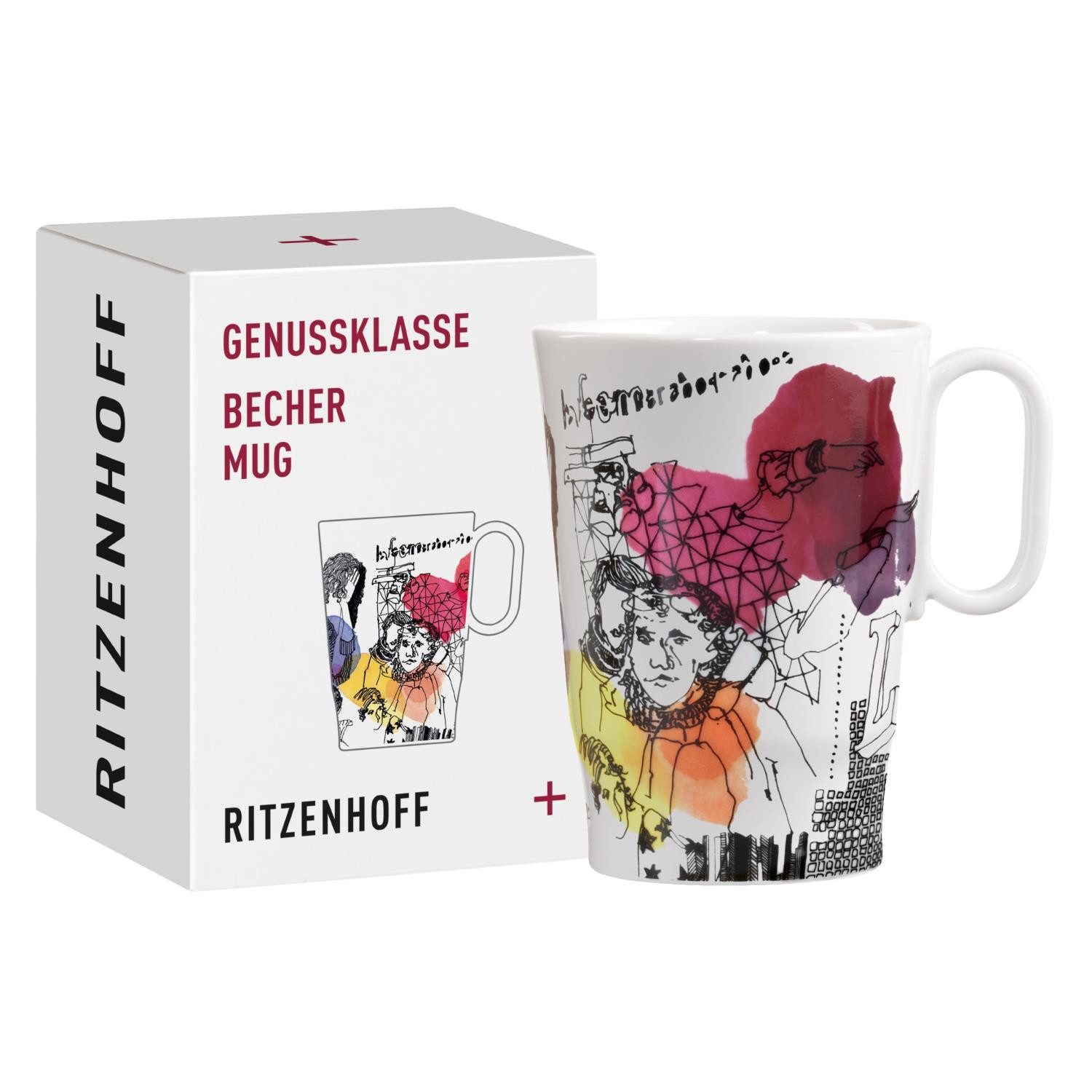 Ritzenhoff Tasse Genussklasse, Porzellan, Spülmaschinengeeignet, Weiß, Skizzen, H: 11cm