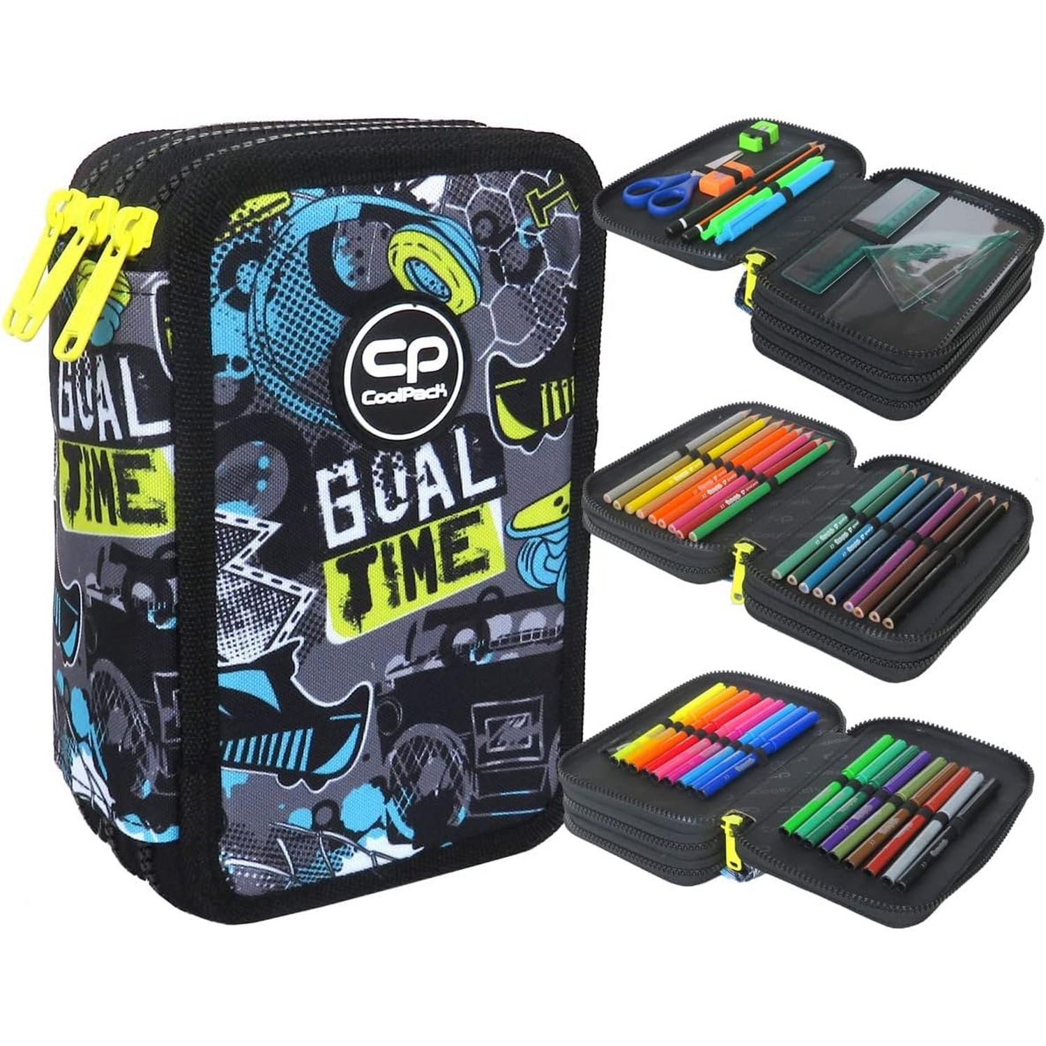 CoolPack Federmäppchen COOLPACK - JUMPER 3 - Dreifach-Federmäppchen mit Zubehör - GOAL TIME