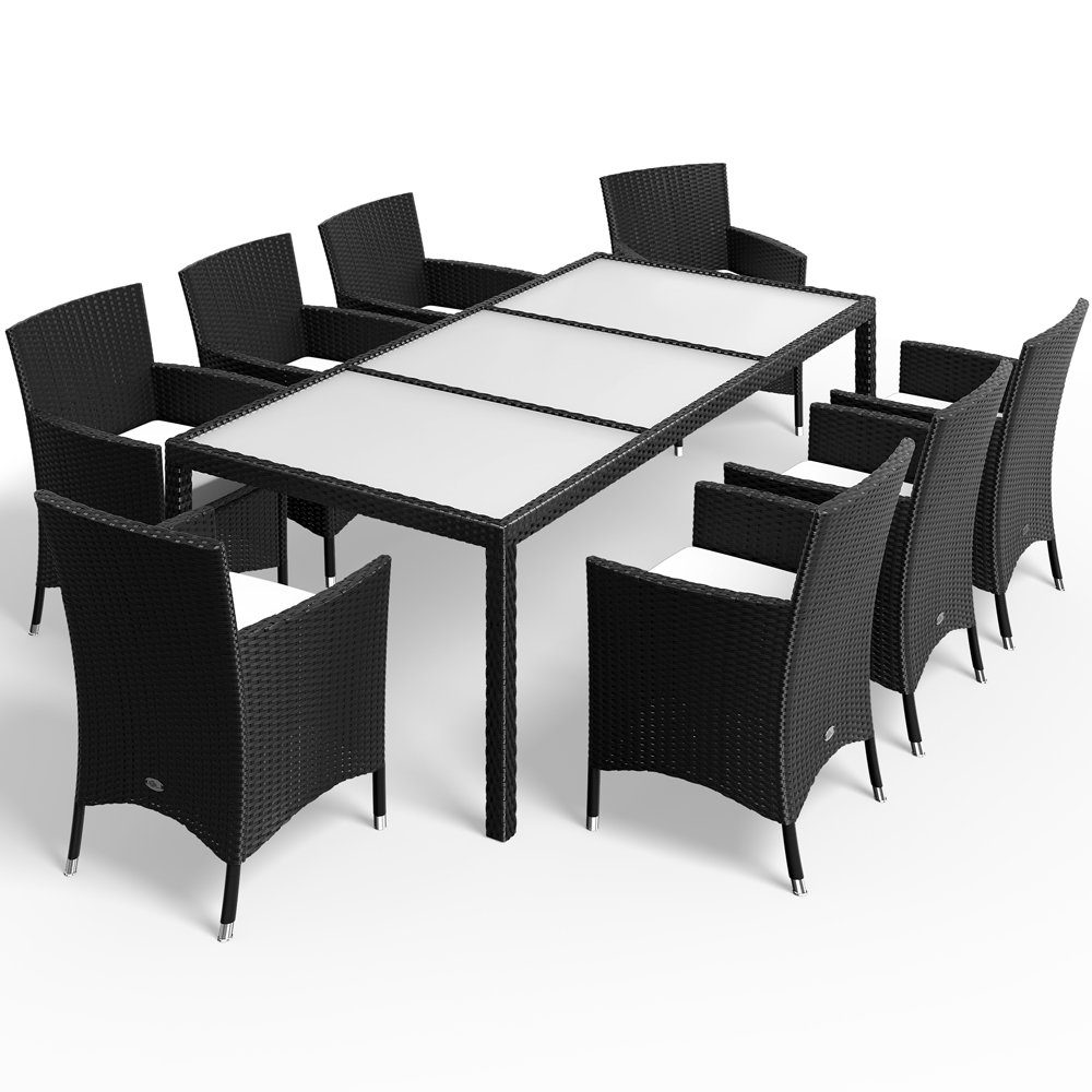 Casaria Sitzgruppe 8+1, (9-tlg), Stühle Höhenverstellbar 190x90cm Auflagen 7cm Polyrattan stapelbare 8