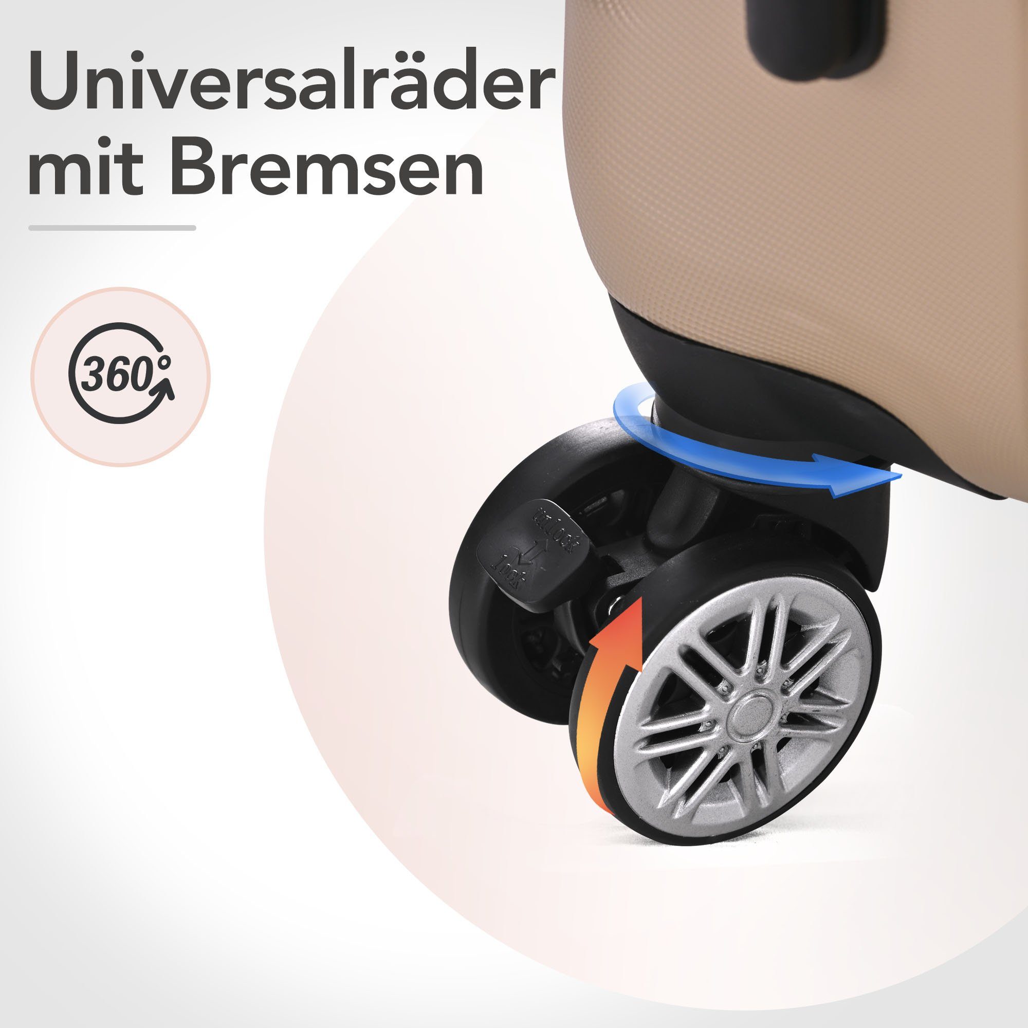 Universalrad Mit Handgepäckkoffer ABS-Material TSA-Schloss, cm Champagner L- Doppelrad 4 Handgepäck Bremsen 38*25*65 mit Rollen, BlingBin Gold L,