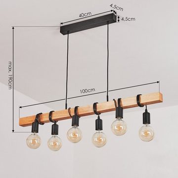 hofstein Pendelleuchte »Campriano« 6-flammige Hängelampe aus Metall/Holz in Schwarz/Natur, ohne Leuchtmittel, Hängeleuchte mit Holzstab, 6xE27