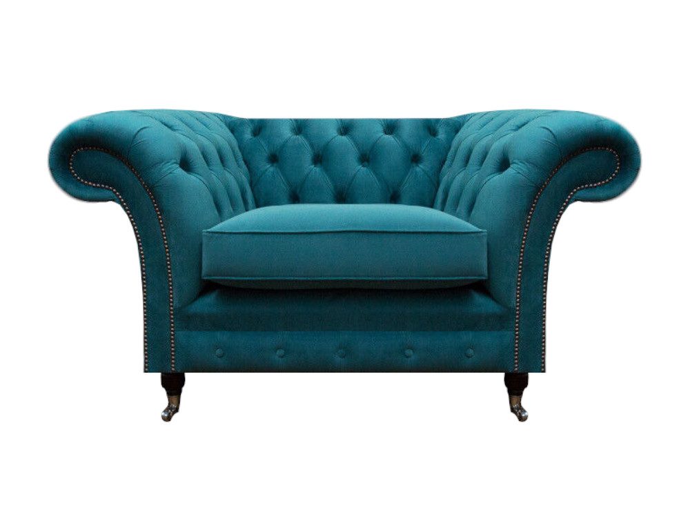 Xlmoebel Chesterfield-Sessel Eleganter blauer Designer-Sessel aus Samt für stilvolles Wohnen (1-St., Sessel), Hergestellt in Europa