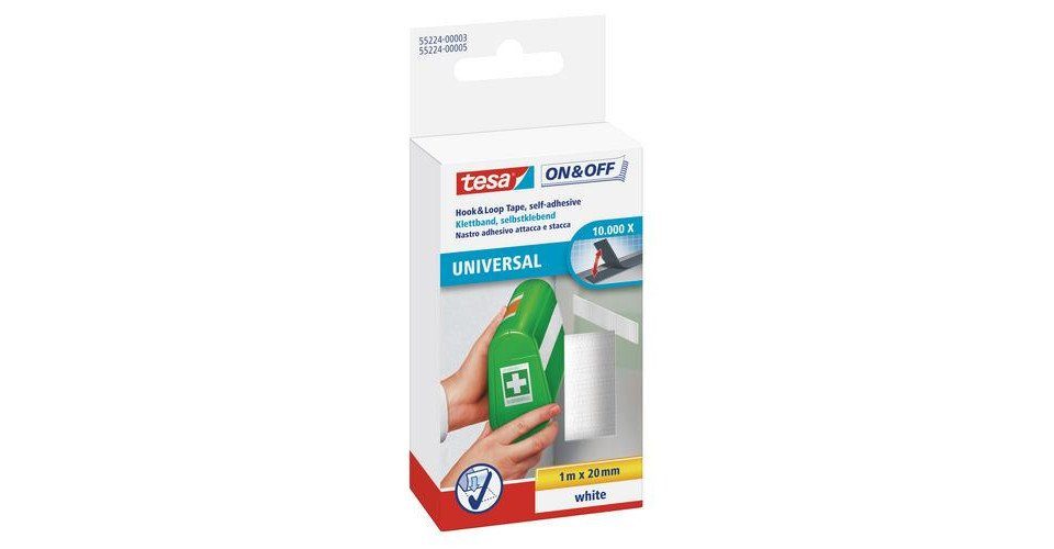 Klebehaken tesa On & Off Klettband 1 m x 20 mm, weiß