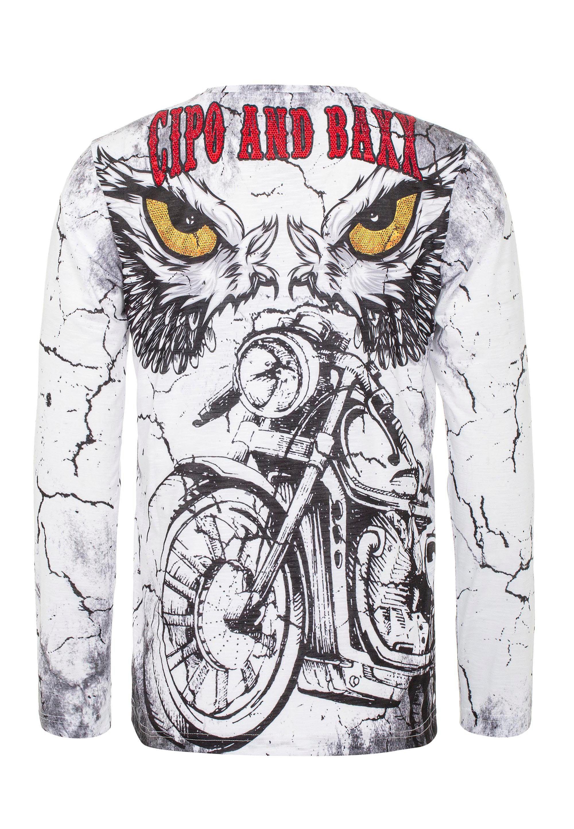 mit Baxx Cipo & Motorrad-Prints Langarmshirt