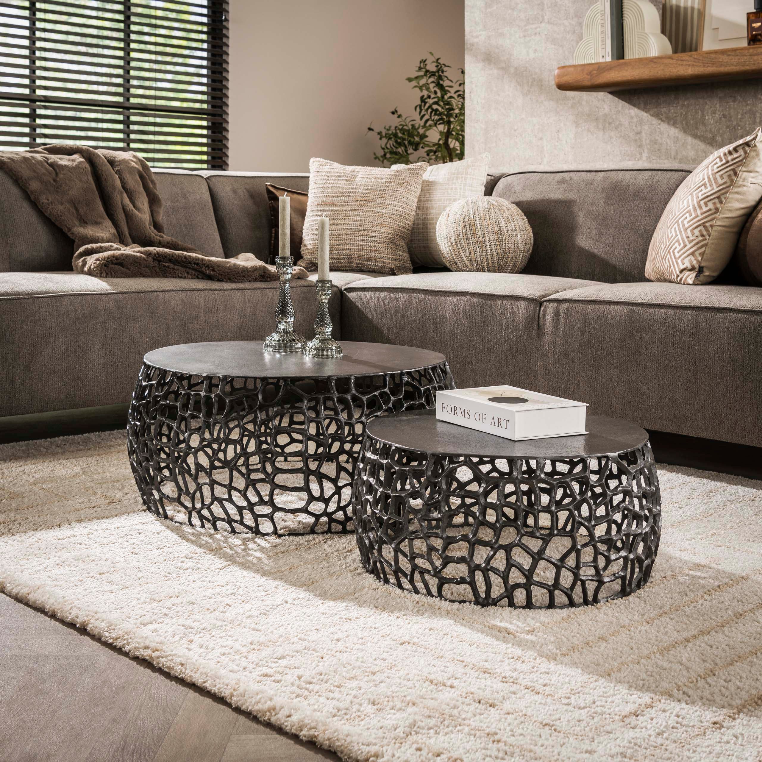 Villa Möbel Couchtisch Maze (1 Tisch, 2-St), Couchtisch Set aus Metall in Schwarznickel
