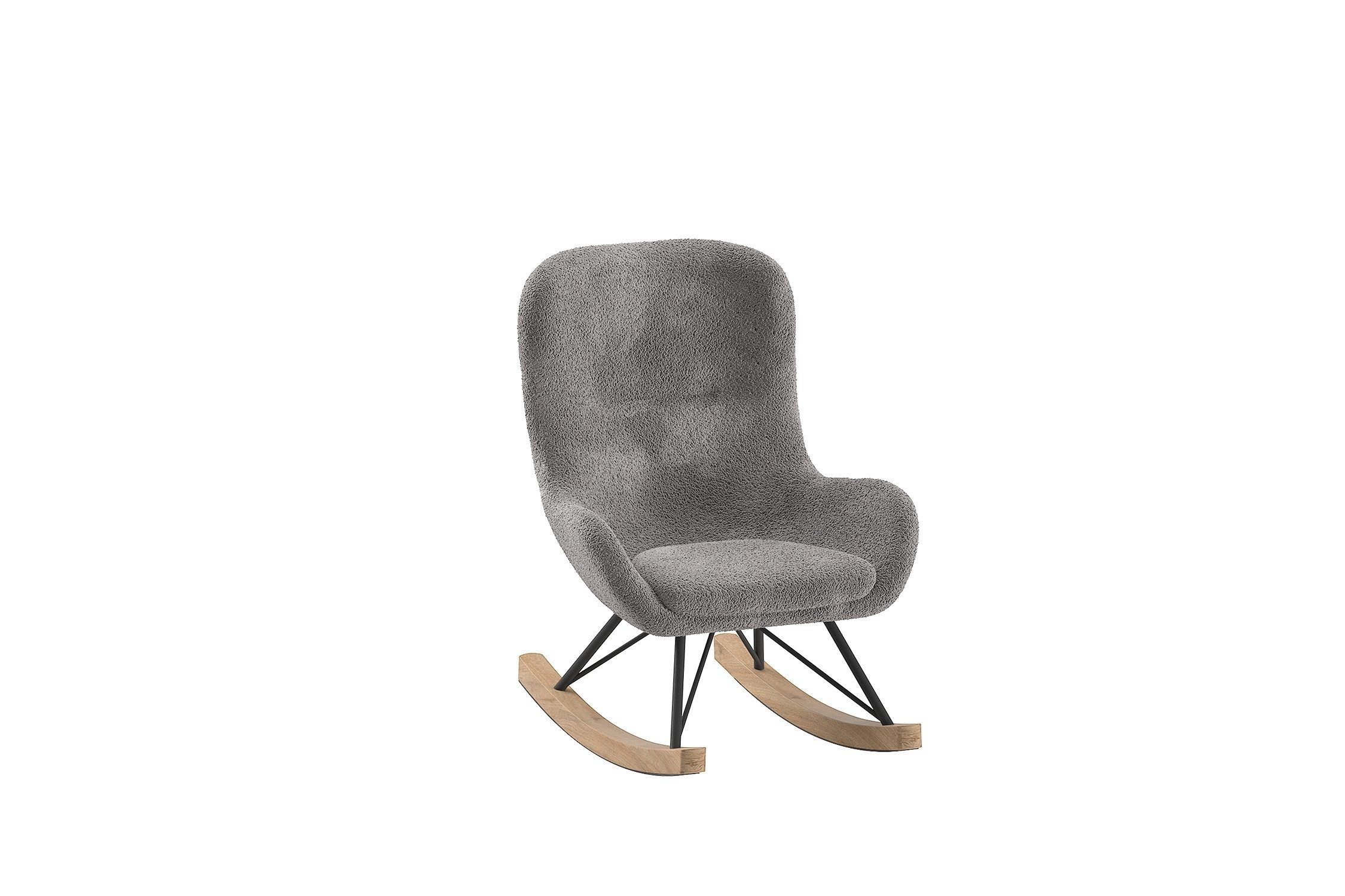 Vipack Schaukelstuhl ROCKY, in Bouclé Anthrazit, Stoff und Holz - 55x69x65cm (BxHxT)