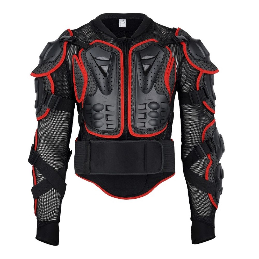 FunSport-Factory Protektorenjacke Protektorenjacke Erwachsene Schwarz-Rot, Hartschale, atmungsaktiv, verstellbar, Taillengurt, flexibel