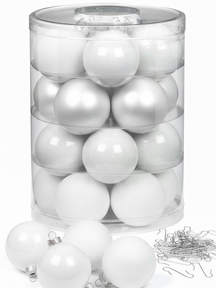 MAGIC by Inge Weihnachtsbaumkugel Weihnachtskugeln 20 Stk 6cm Just White + 40 Haken gold