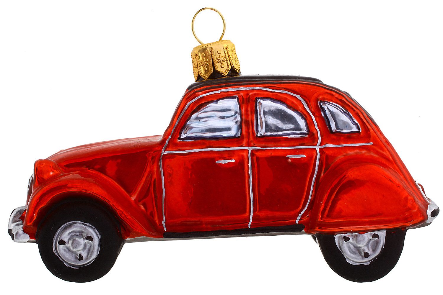 Hamburger Weihnachtskontor Christbaumschmuck Ente 2CV rot, Dekohänger - mundgeblasen - handdekoriert – Bild 2 von 3