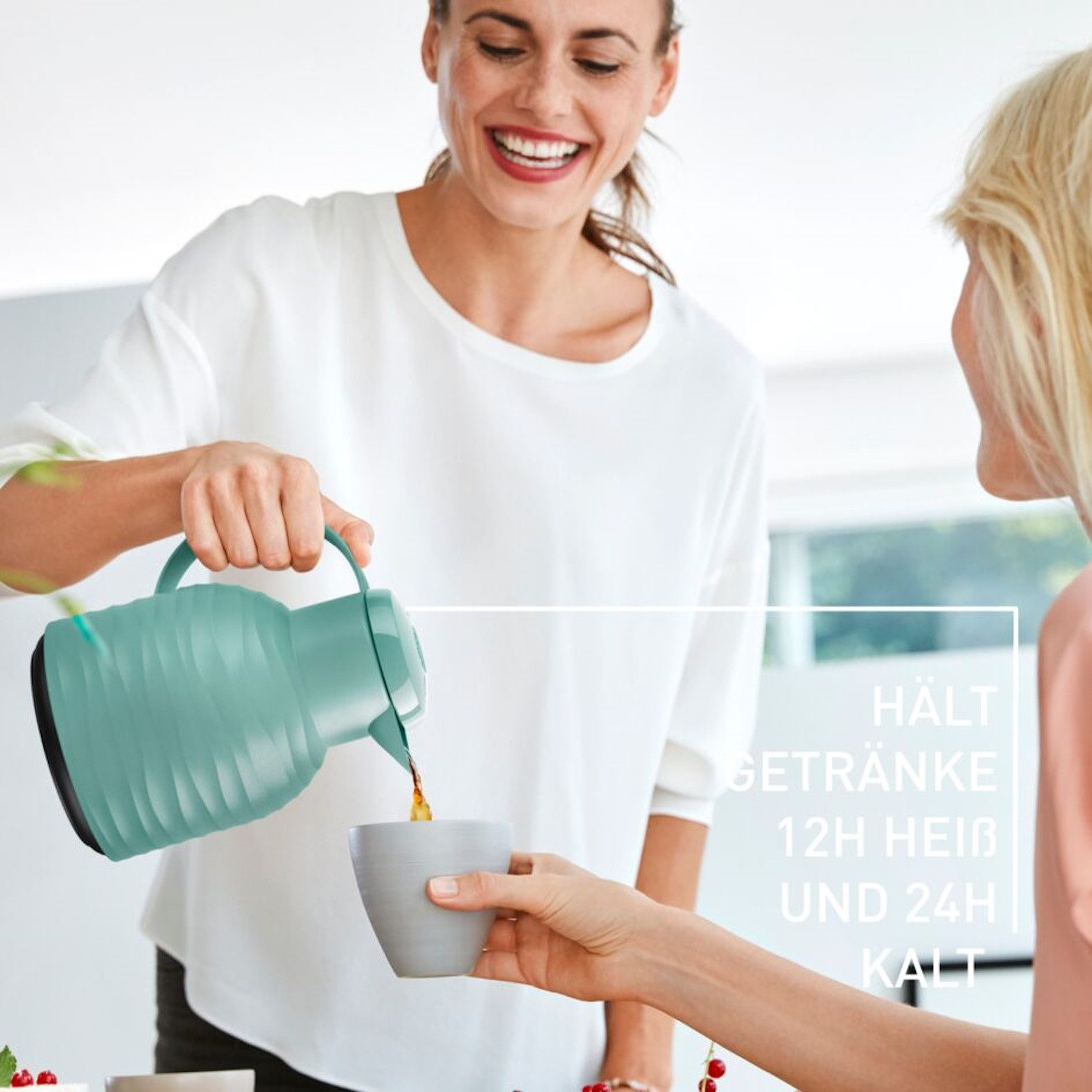 Emsa Isolierkanne Samba Wave, 1 l, Made in Germany, 12h warm/24h kalt, Quick-Press-Deckel, Glaskolben