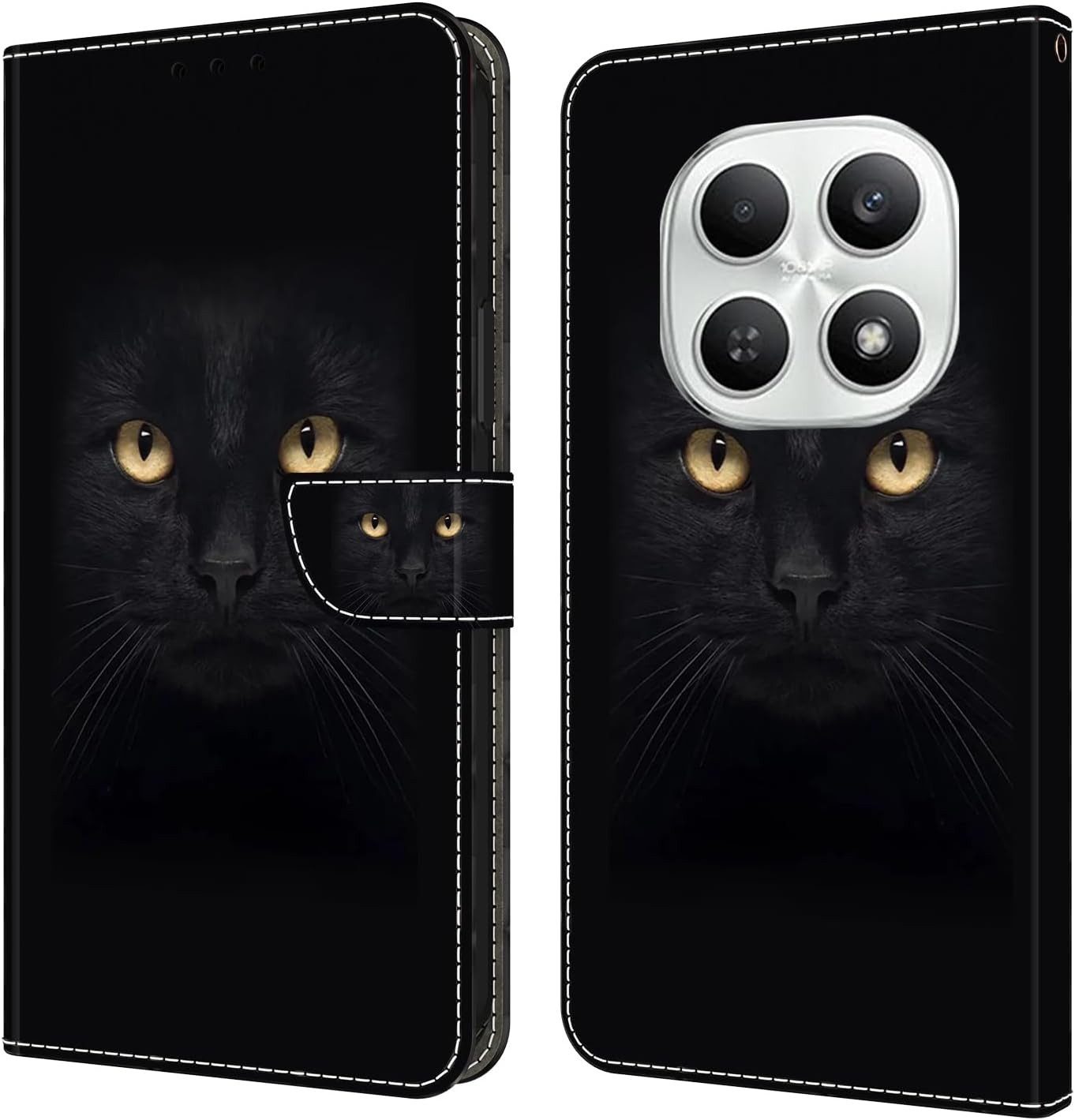 CLM-Tech Handytasche für Xiaomi Redmi Note 15 5G Klapphülle aus PU Leder (schwarzer Panther Augen, 1-tlg., Flip Case), Magnetverschluss, Standfunktion und Kartenfächer