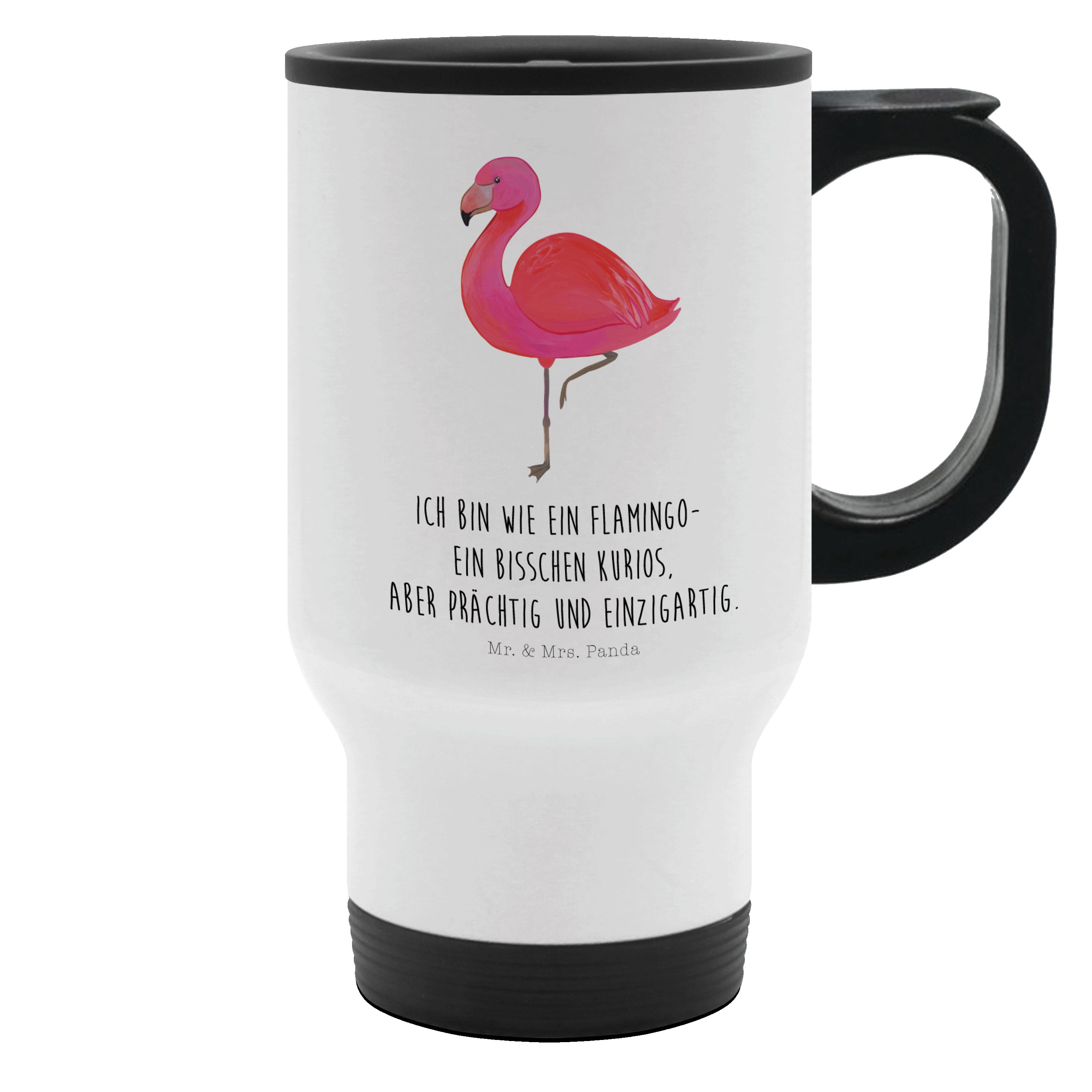 Mr. & Mrs. Panda Thermobecher Flamingo Classic, To-Go-Becher, Weiß, Thermobecher Klein, Geschwister, Edelstahl, Thermobecher Camping Becher Thermobecher Groß