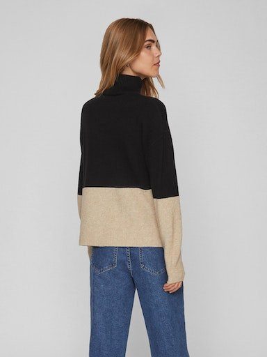 TOP-NOOS MELANGE ROLL-NK L/S RIB VIRIL Rollkragenpullover BLOCKING Colorblock in Optik Vila Black KNIT Detail:NATURAL