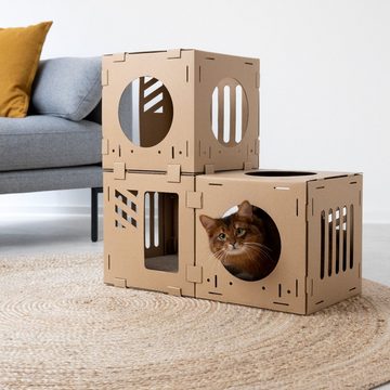 Navaris Kratzpappe Katzentunnel aus Karton mit Kratzboards - 3tlg. Katzenhaus, (1-tlg)