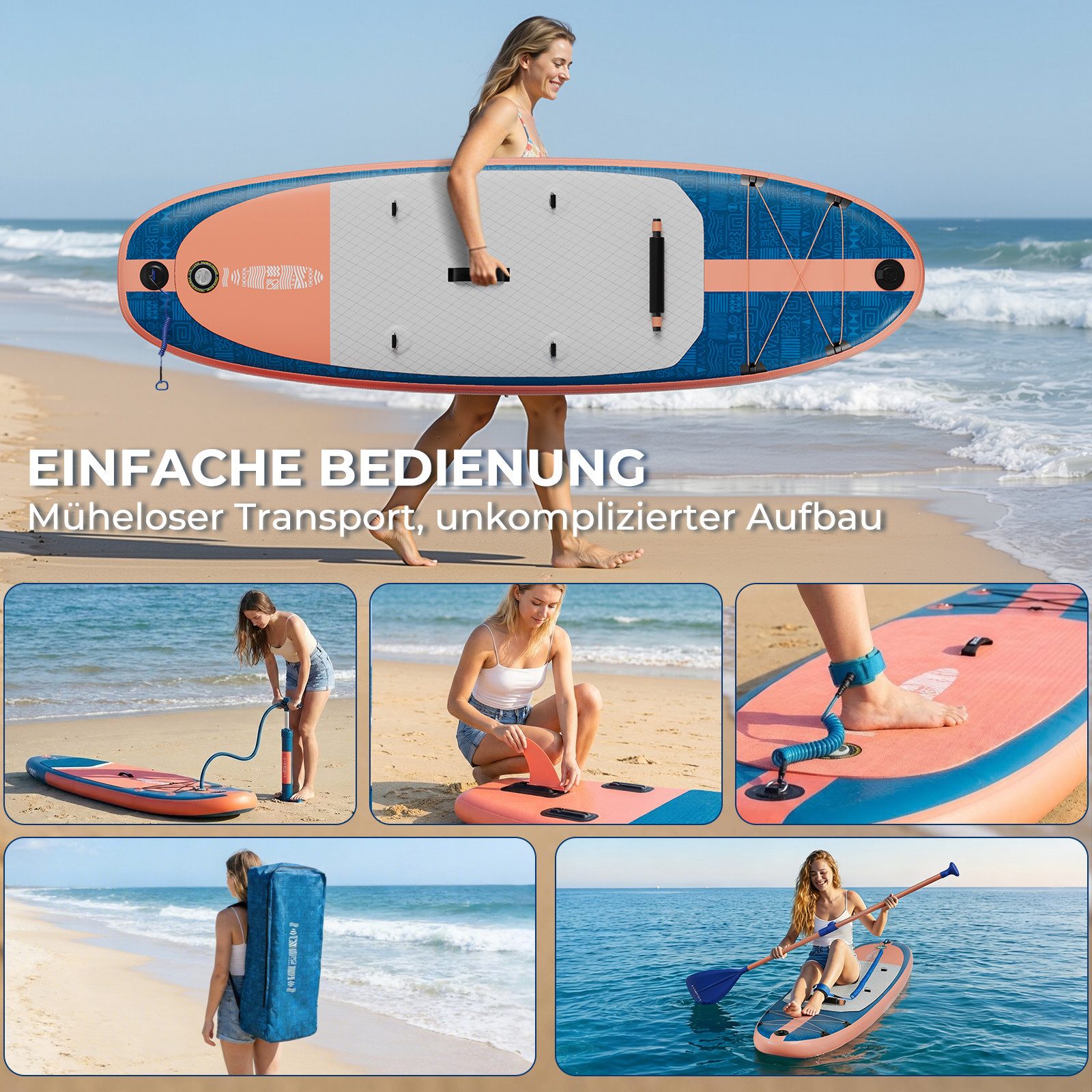 GUNJI Inflatable SUP-Board Stand-up Paddleboard 320*80*15 cm mit Paddel und Pumpe, (2-in-1 aufblasbares Stand Up Paddle Board Set, aufblasbare Stand Up Paddle B – Bild 4 von 5