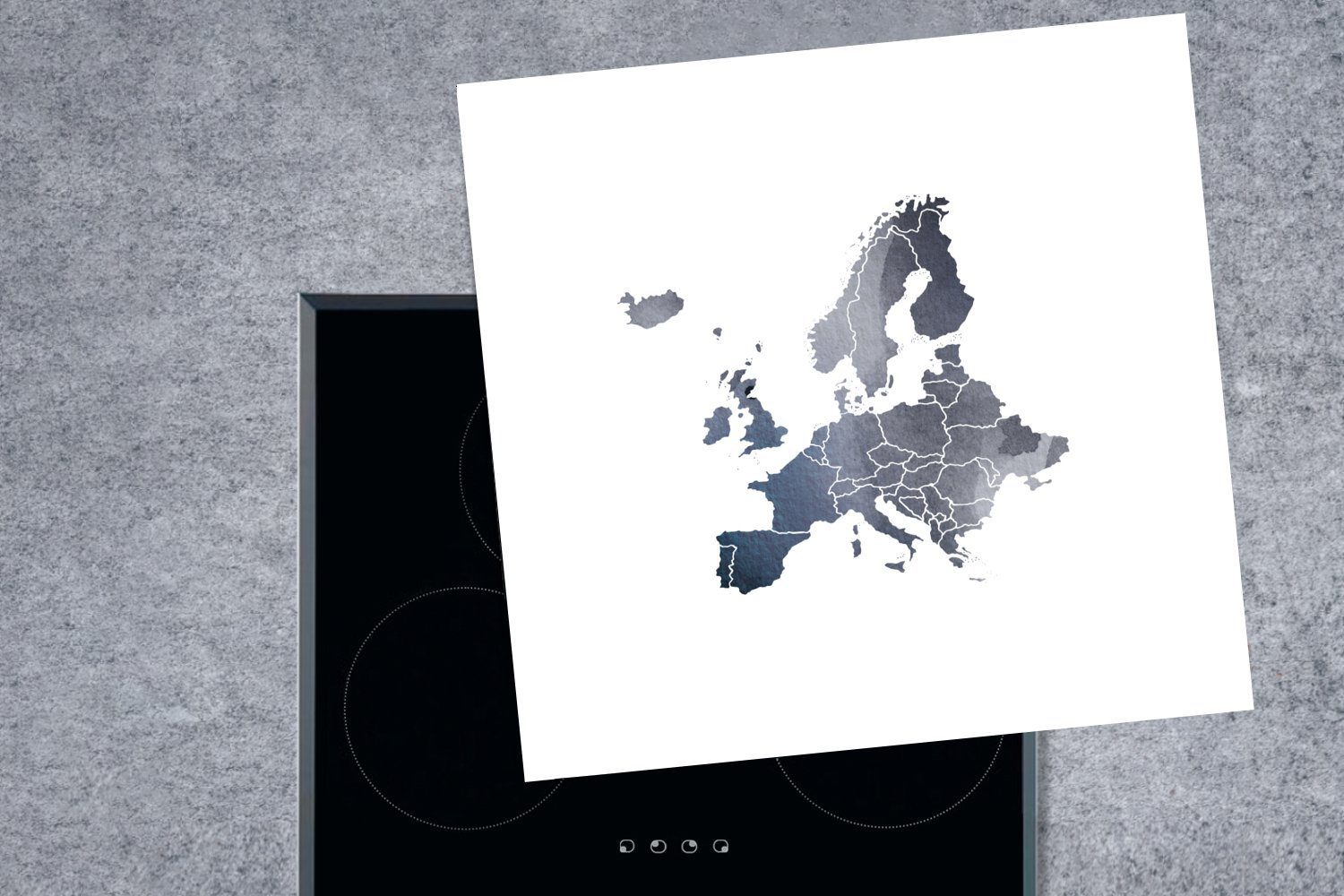 MuchoWow Herdblende-/Abdeckplatte Europa - - für Karte Arbeitsplatte 78x78 Vinyl, Grau, - küche Aquarell tlg), (1 cm, Ceranfeldabdeckung