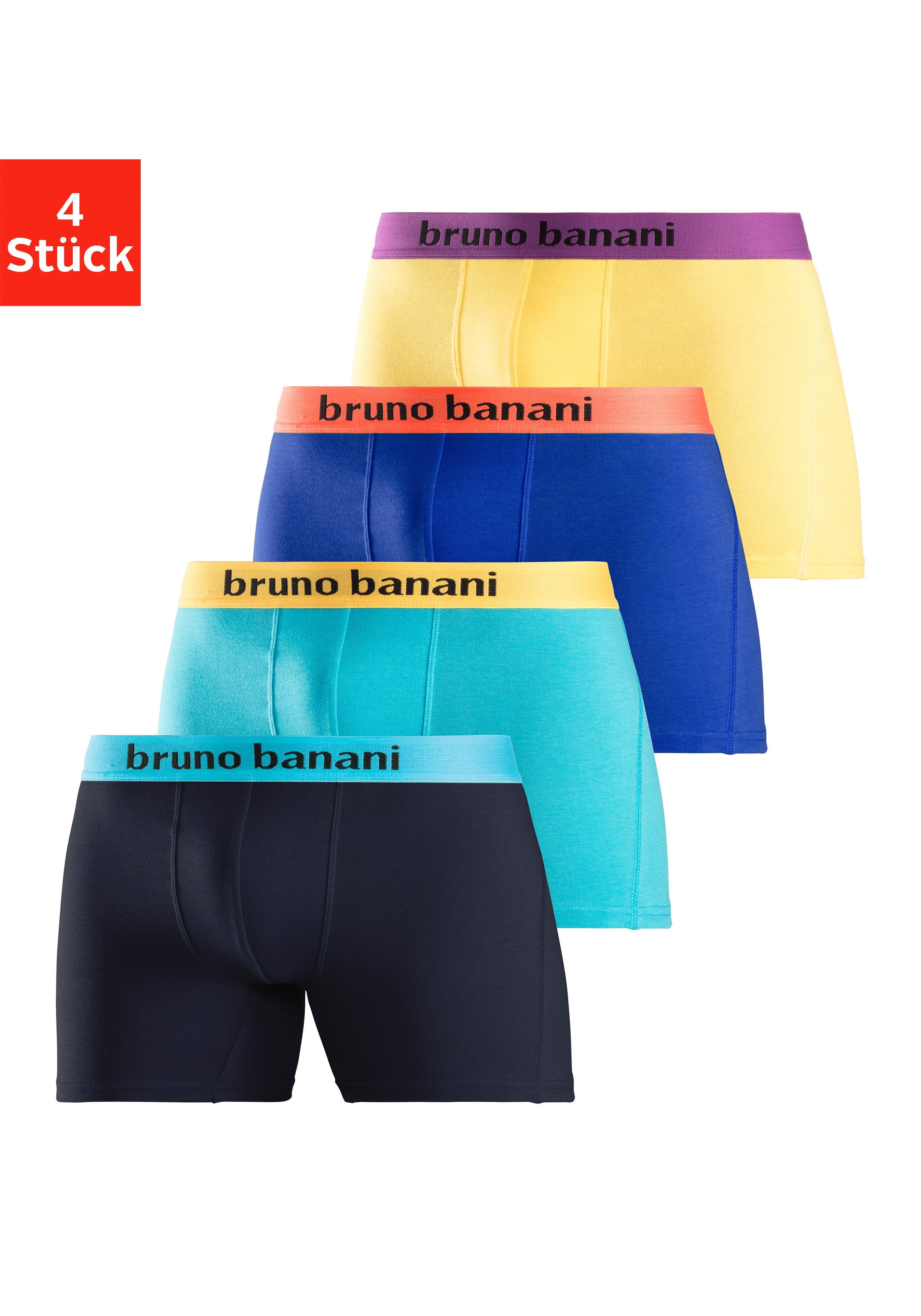 Bruno Banani Langer Boxer (Packung, 4-St) mit auffälligem Logobund gelb, royalblau, türkis, navy