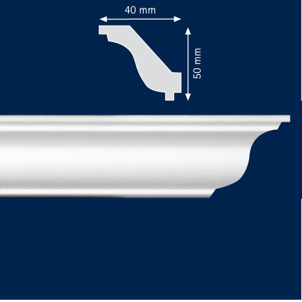 PROVISTON Stuckleiste Polystyrol, 50 x 45 x 2000 mm, Weiß, Deckenleiste, Polystyrol