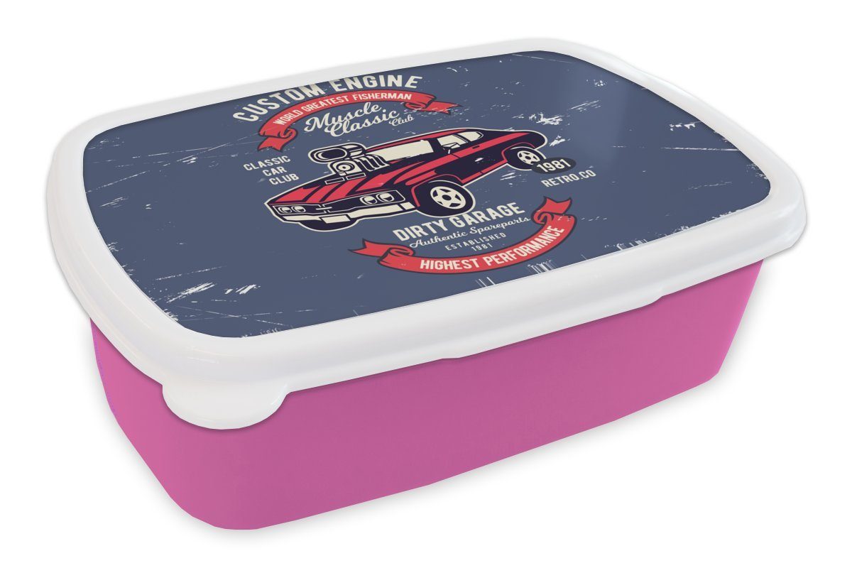 MuchoWow Lunchbox Auto - Motorrad - Oldtimer - Zitat, Kunststoff, (2-tlg), Brotbox für Erwachsene, Brotdose Kinder, Snackbox, Mädchen, Kunststoff rosa