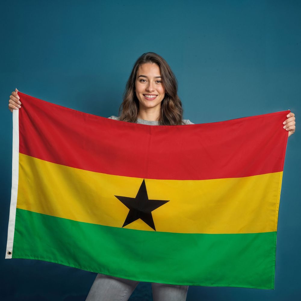 PHENO FLAGS Flagge Ghana Flagge 90 x 150 cm Ghanaische Fahne Ghanafahne (Hissflagge für Fahnenmast), Inkl. 2 Messing Ösen
