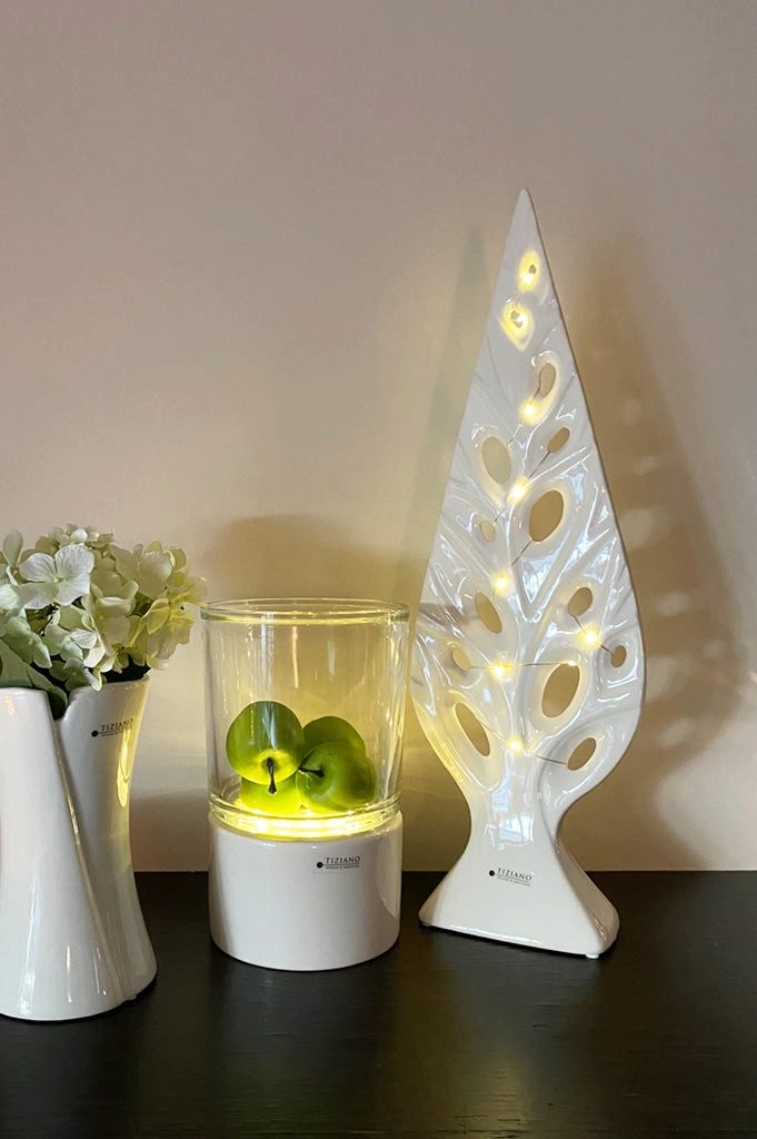 TIZIANO - DESIGN & EMOTIONS Dekofigur Dekoobjekt Baum Cipresso LED weiß-creme