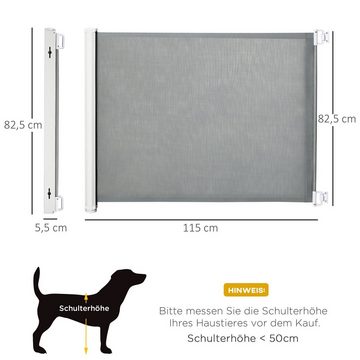 PawHut Hundegitter Türschutzgitter treppenschutzrollo Rollo Einrollbar kunststoff Grau (Set, 1 St., 1 x Sicherheitstor), 5.5–115L x 5.5B x 82.5H cm