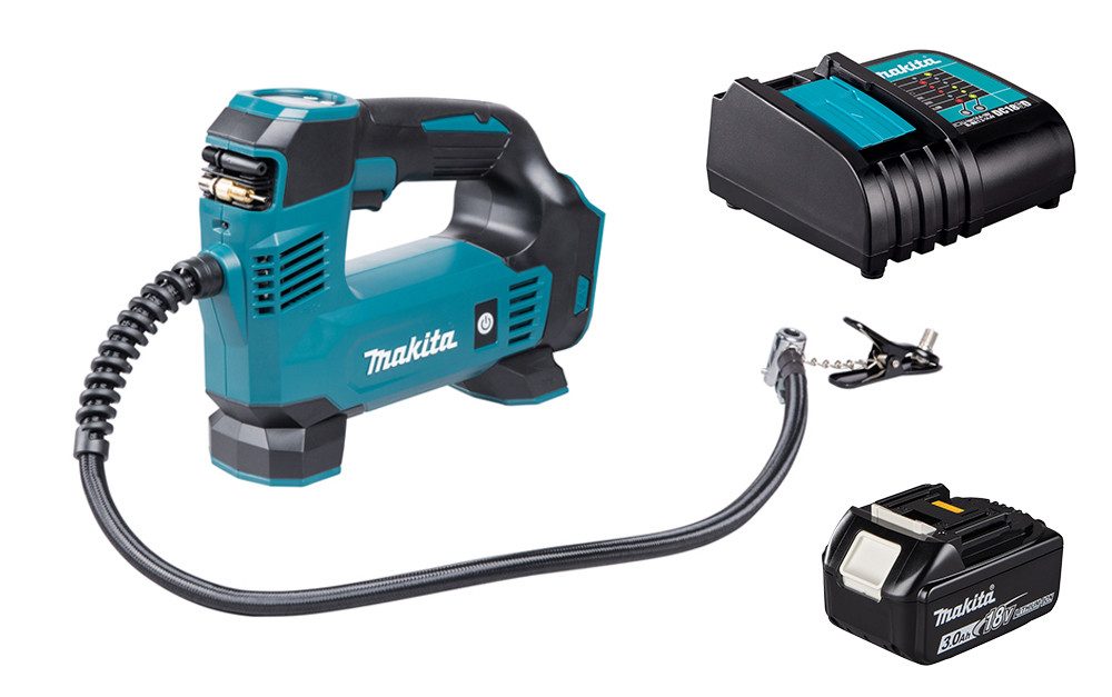 Makita Akku-Handkompressor DMP 180 mit Akku 3 Ah und Ladegerät DC18SD