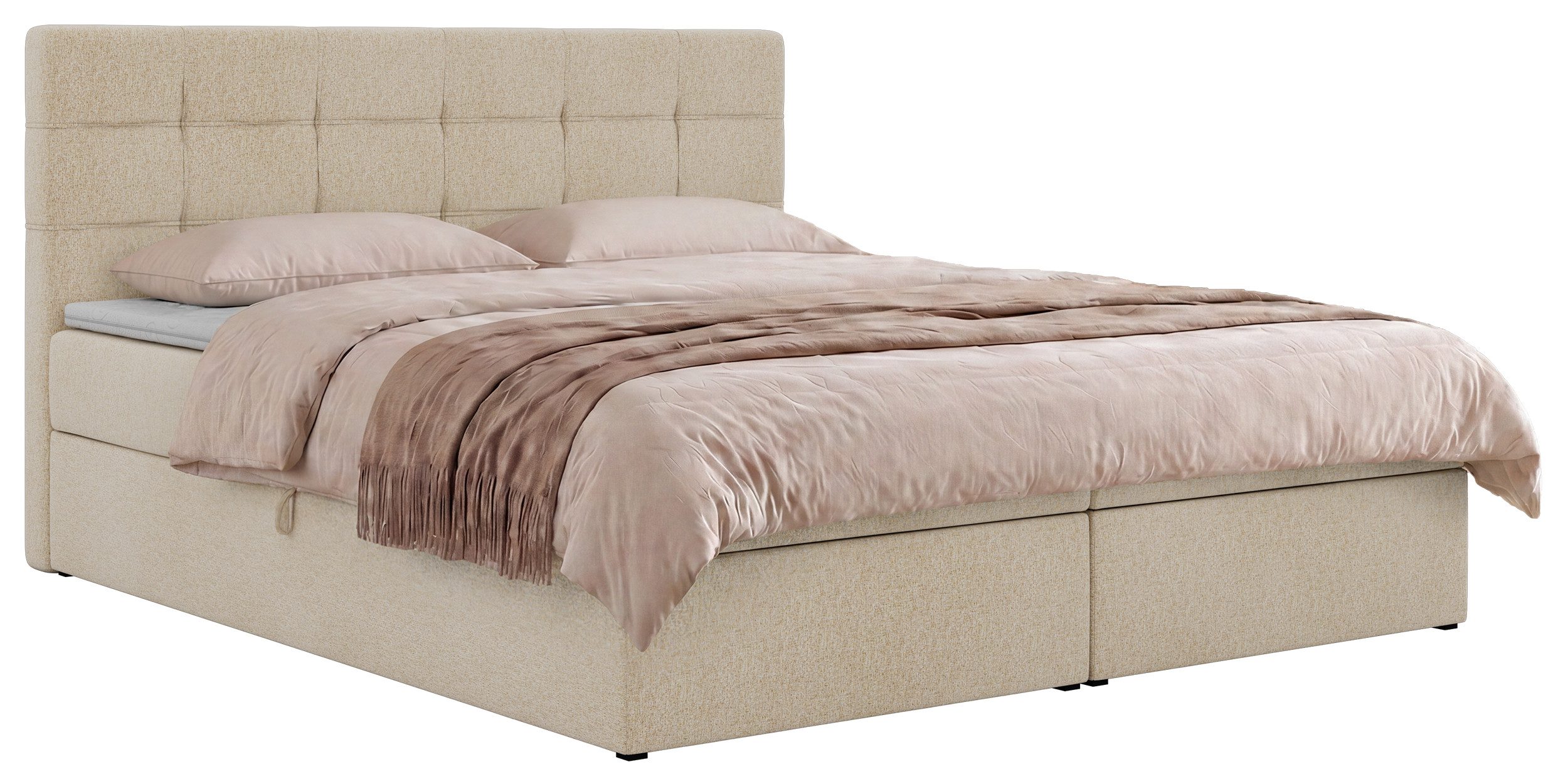 MKS MÖBEL Boxspringbett SOLVEN (Packung, Gepolstertes Kopfteil, Topper, Bettkasten), Doppelbett, Bonell-Federn, inkl. Bettkasten und Topper T25/Visco
