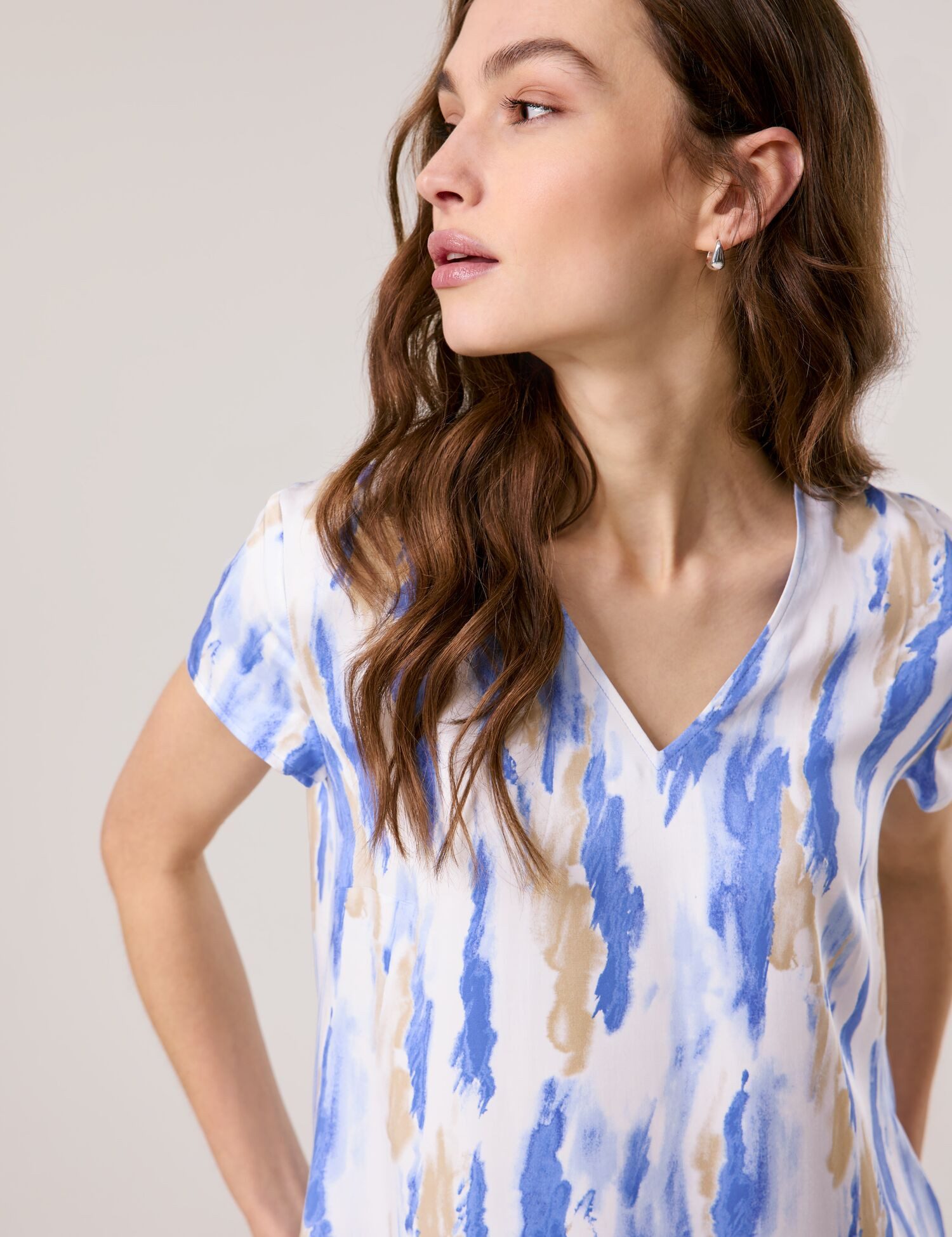 Taifun Kurzarmbluse Blusenshirt mit V-Ausschnitt