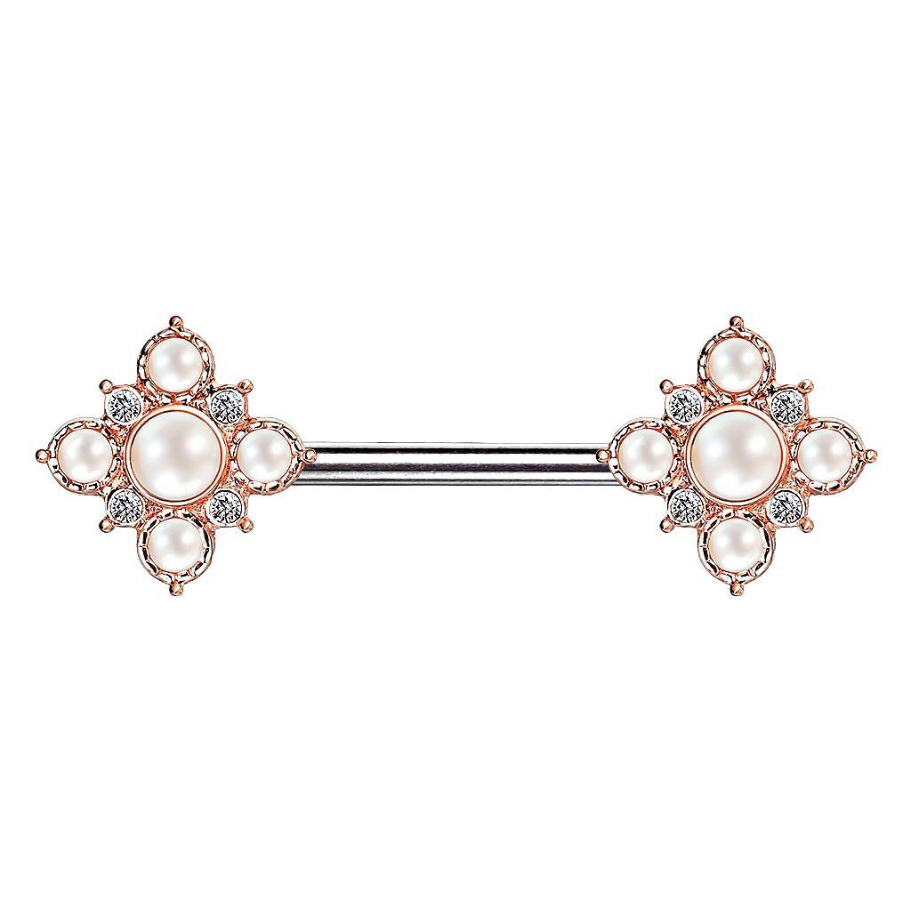 Taffstyle Intimpiercing Intim Brustwarzenpiercing Vintage Blumen Piercing Stab Blumen Perlen, Perlen Hantel Rosegold Intimpiercing Barbell Vintage Brust