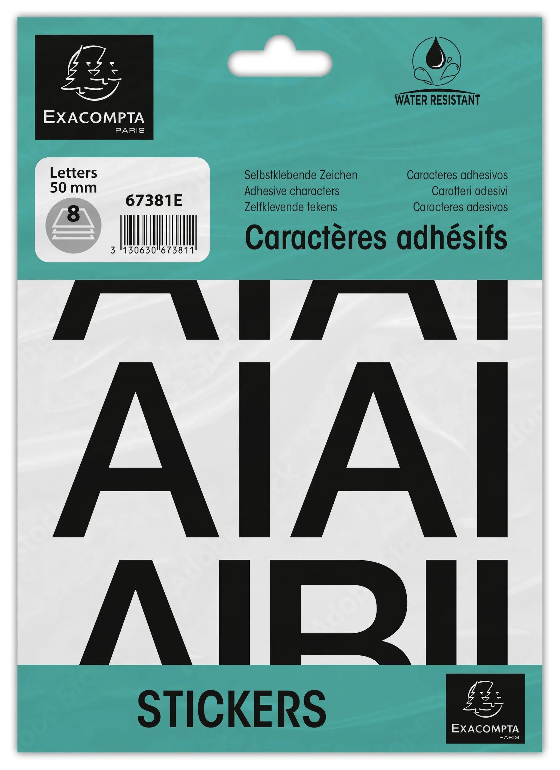 EXACOMPTA Warnschild 10x Pack selbstklebenden schwarzen Buchstaben A-Z 50 mm Schwarz 67381E, Sockel