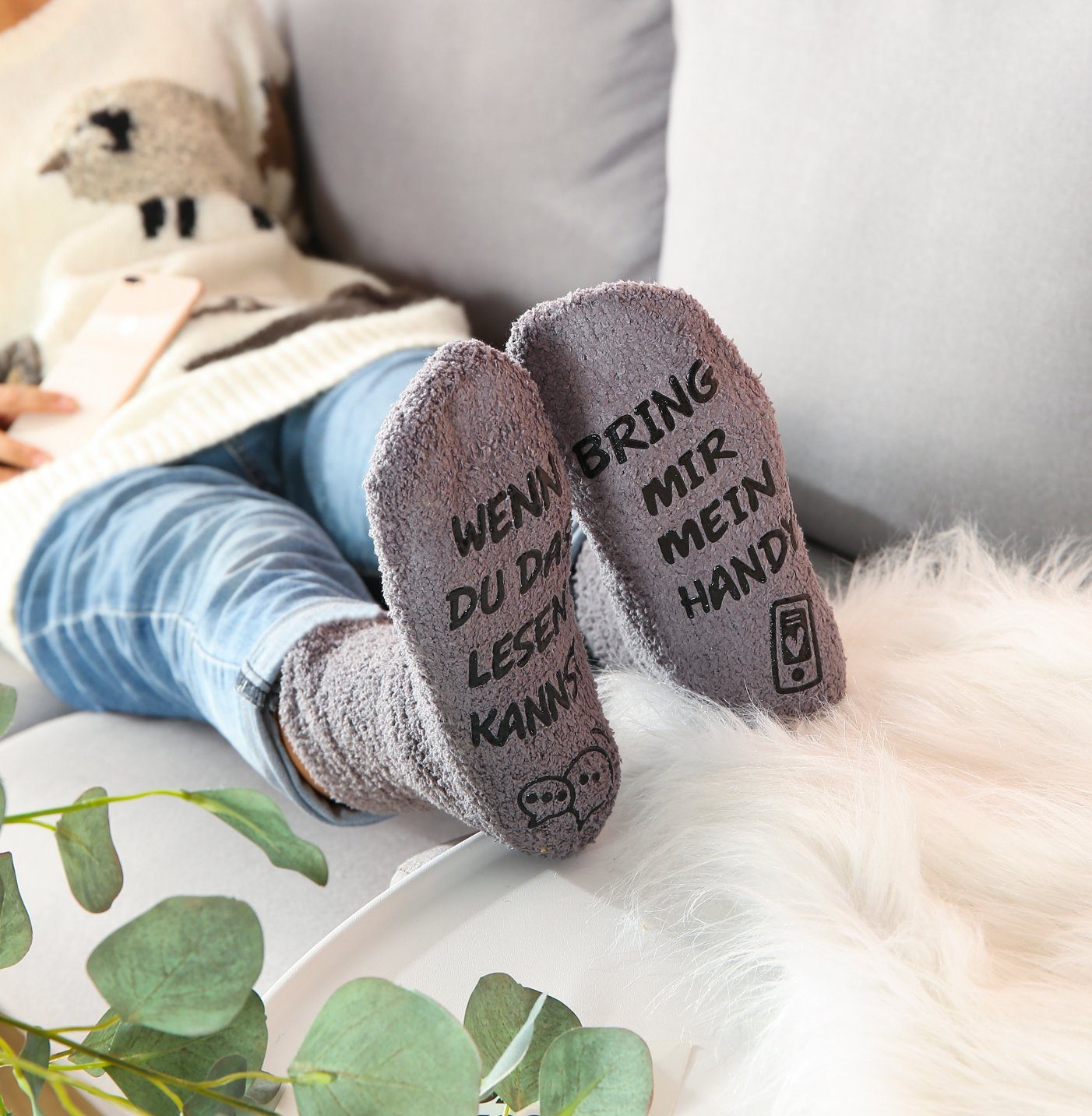 Lucadeau Kuschelsocken Vatertagsgeschenk, Wenn du das lesen kannst, bring m günstig online kaufen