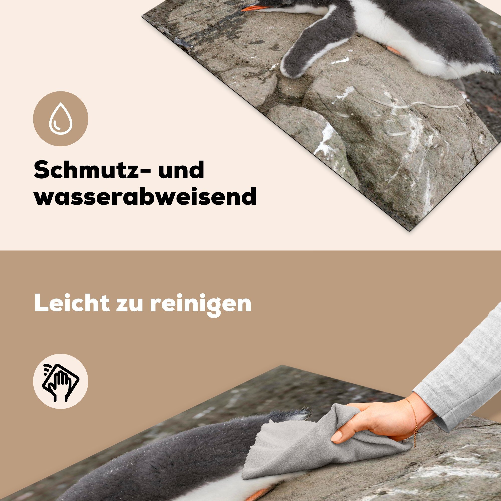 Schlaf, (1 die - 81x52 Schutz Vinyl, Pinguin Ceranfeldabdeckung cm, - für Herdblende-/Abdeckplatte tlg), MuchoWow Induktionskochfeld küche, Stein