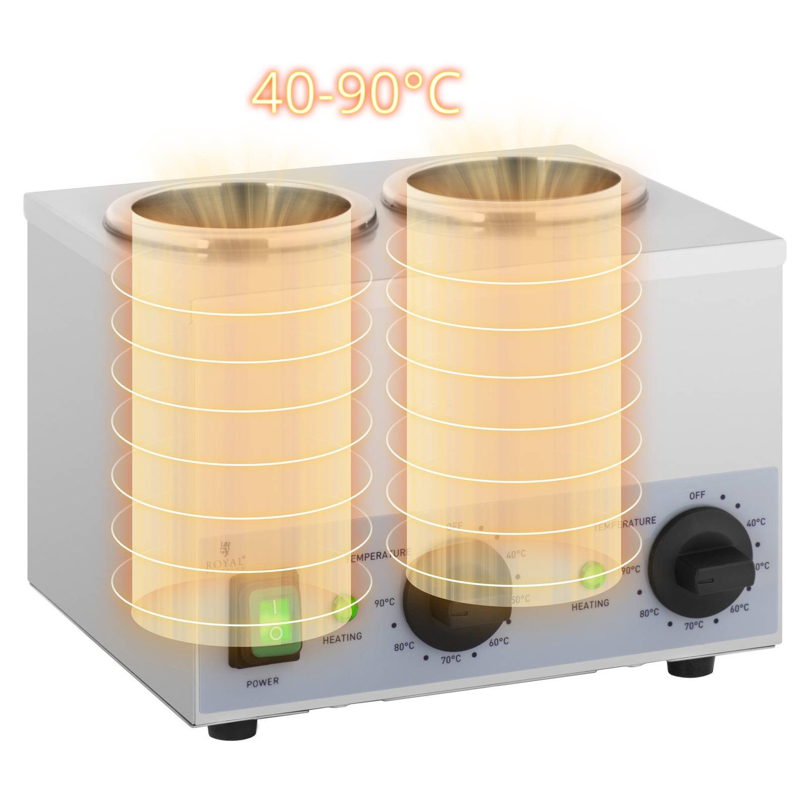 Royal Catering Speisenwärmer Soßenwärmer Saucenwärmer 2 x 1 L Flaschen Saucen warmhalten 40 - 90 °C, verschiedene Größen