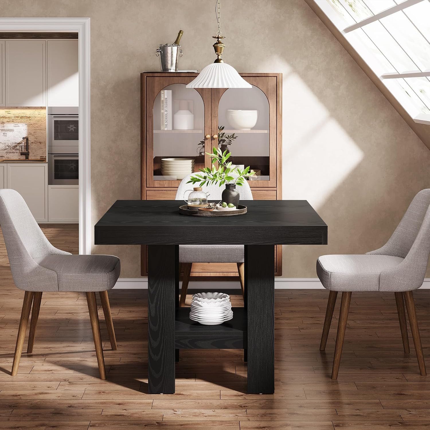 Tribesigns Esstisch Quadratischer Esstisch 80 cm Holz mit Ablage Schwarz für 4 Personen – Bild 5 von 5