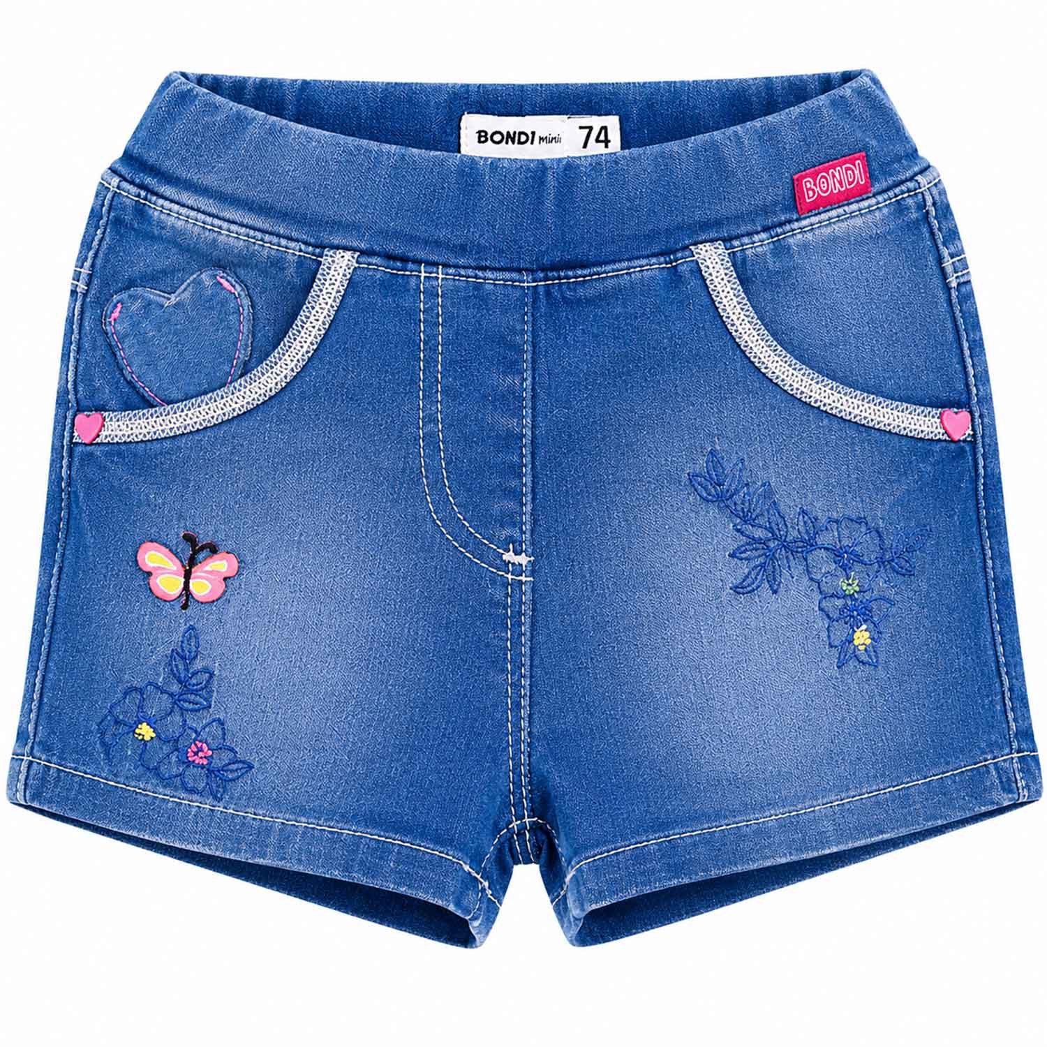 Trachtenlederhose Baby Kinder Jeansshorts 'Butterfly'- Blau 86584